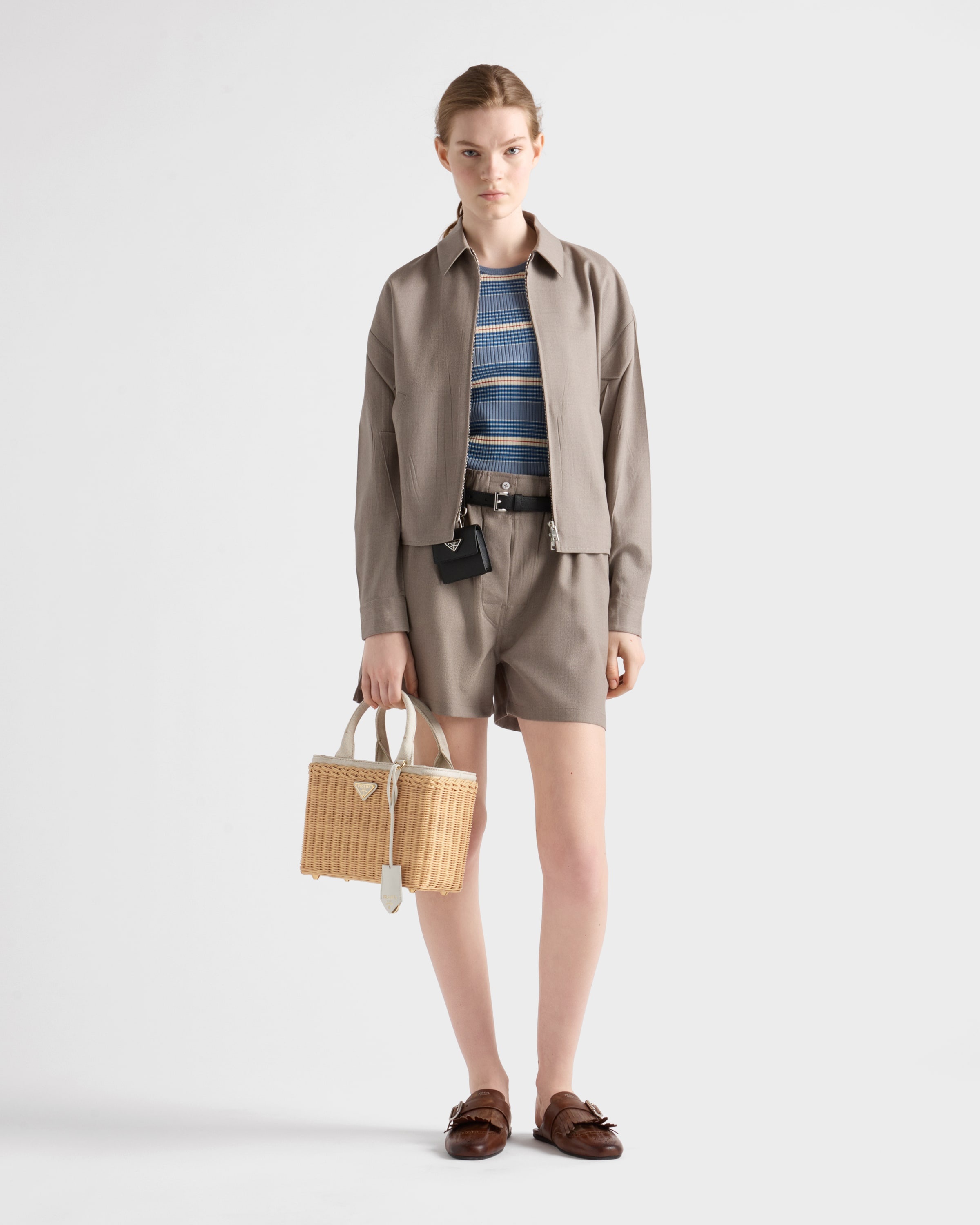 Medium wicker and linen blend tote bag - 8