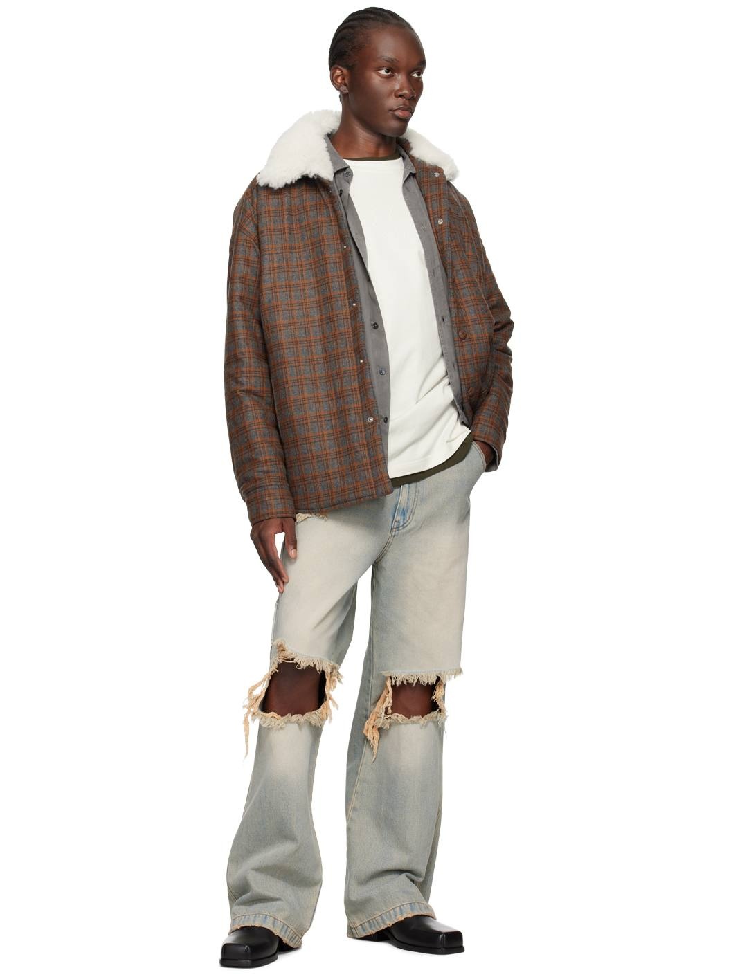 Brown Check Insulated Faux-Shearling Jacket - 4