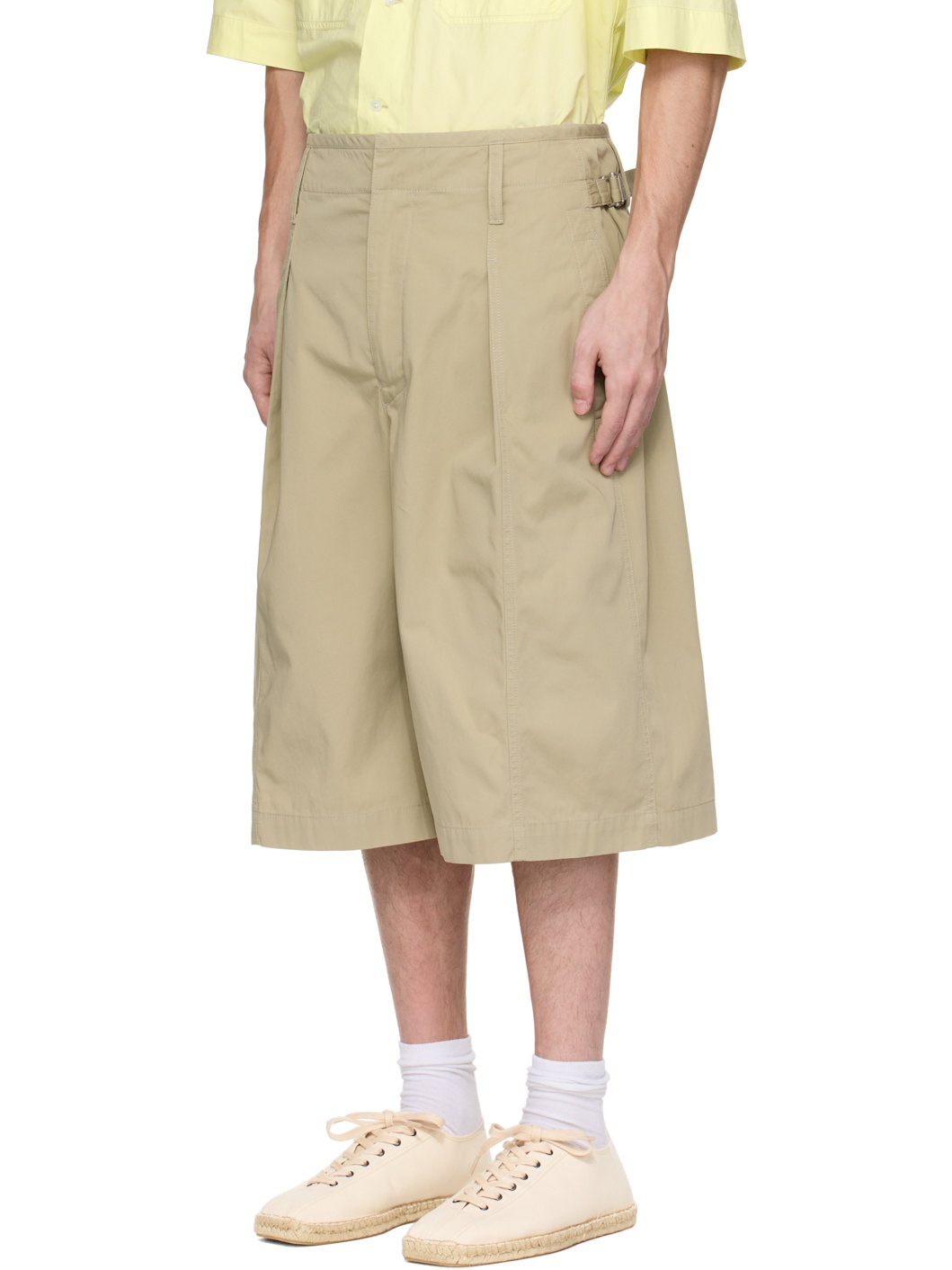 Khaki Maxi Pleated Bermuda Shorts - 4