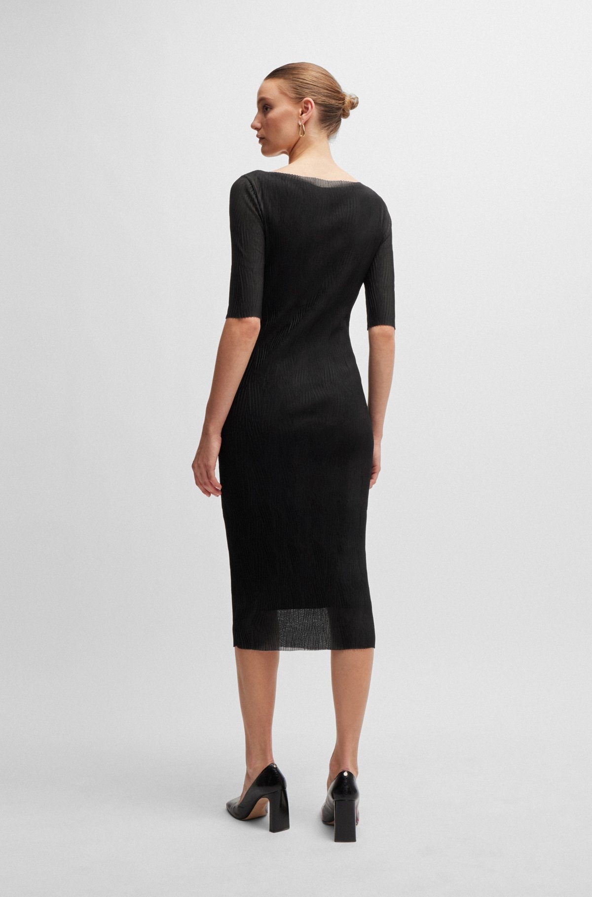 CROPPED-SLEEVE DRESS IN PLISSÉ TULLE - 4