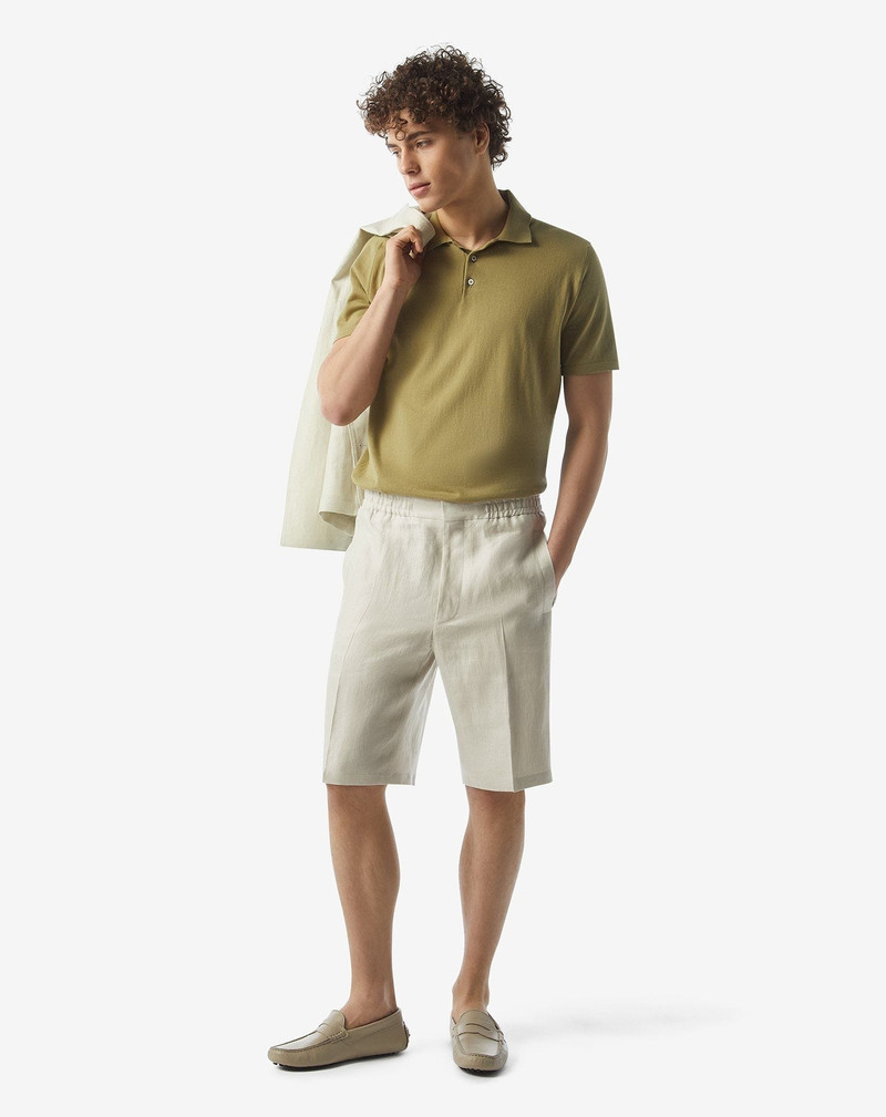 CORNELIANI Ivory pure linen Bermuda shorts outlook