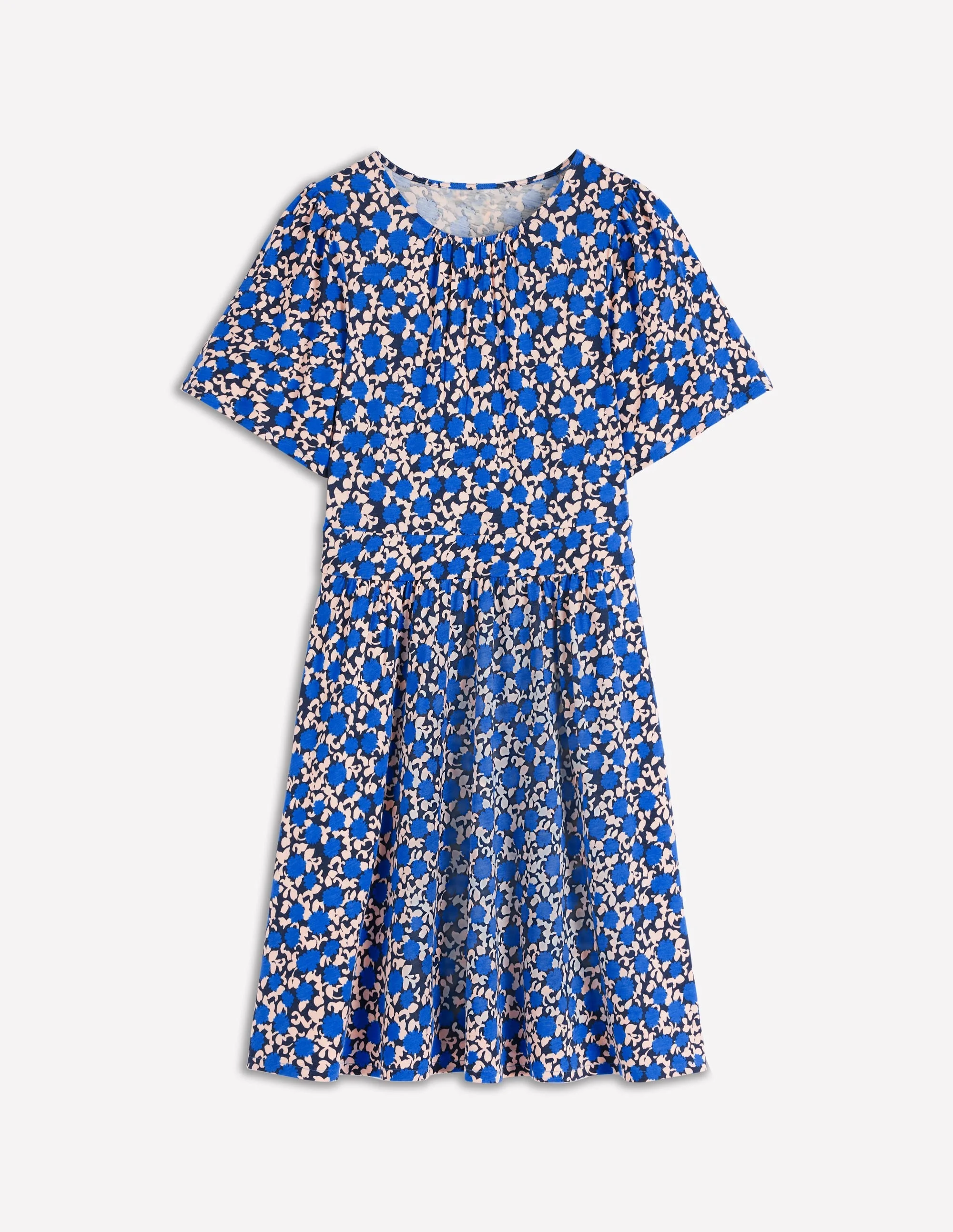 Louisa Short Jersey Dress-Kingfisher Blue, Floweret Vine - 1