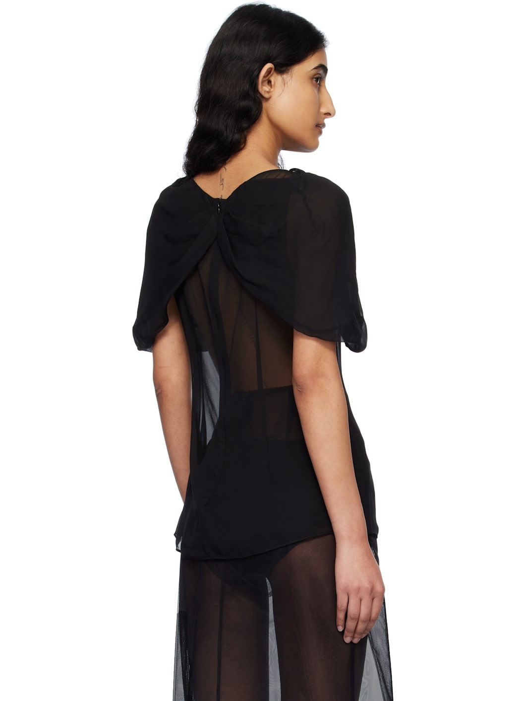 Black Extended Bow Blouse - 3