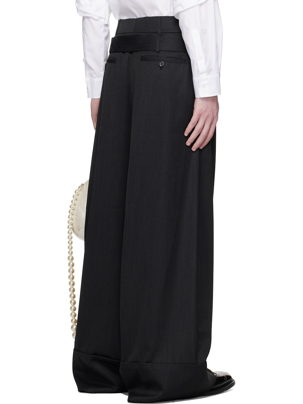 Gray Wide Leg Multi Belt Loop Trousers - 3