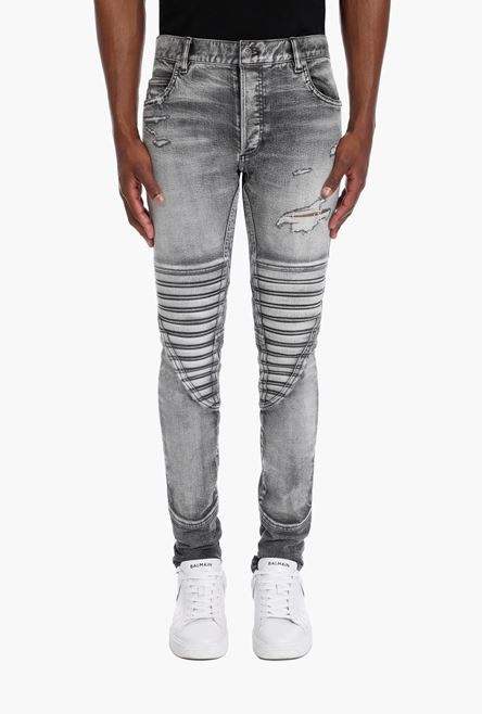Slim-cut ripped gray cotton jeans - 5