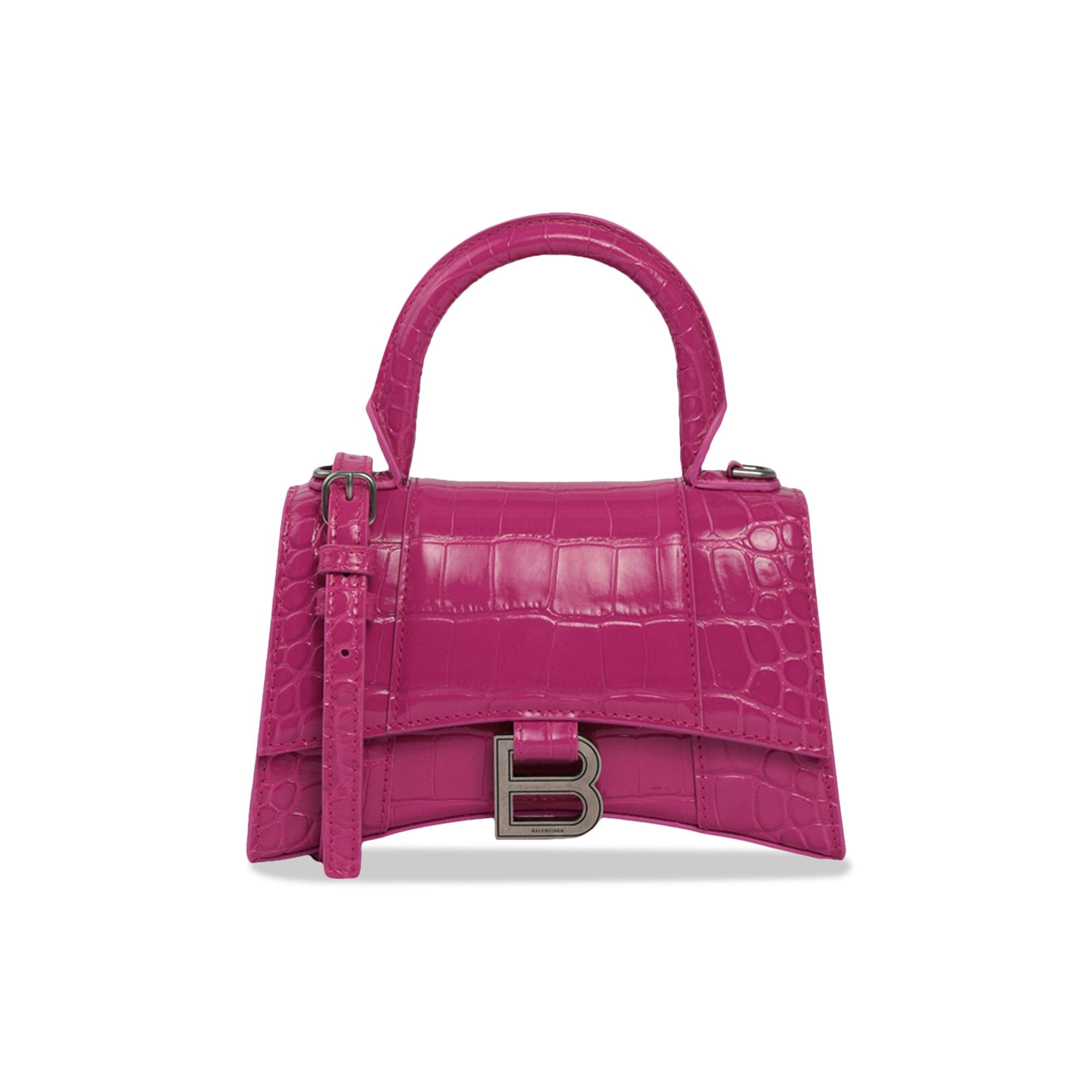 Balenciaga Hourglass XS Croc Embossed Top Handle Bag 'Pink' - 1