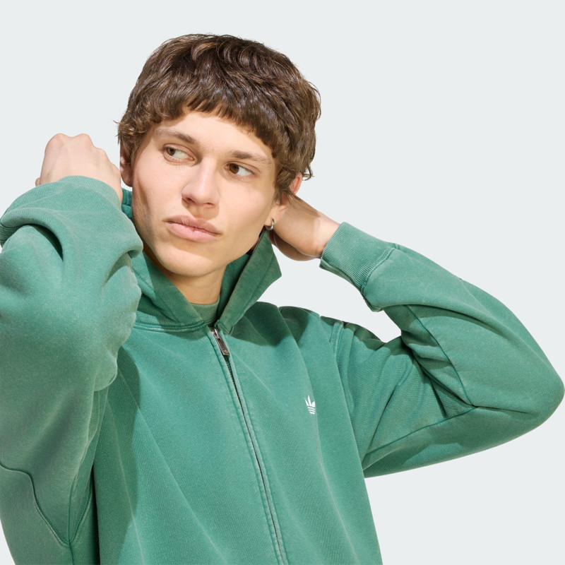 TREFOIL ESSENTIALS WASHED FULL ZIP LOOSE HOODIE 6