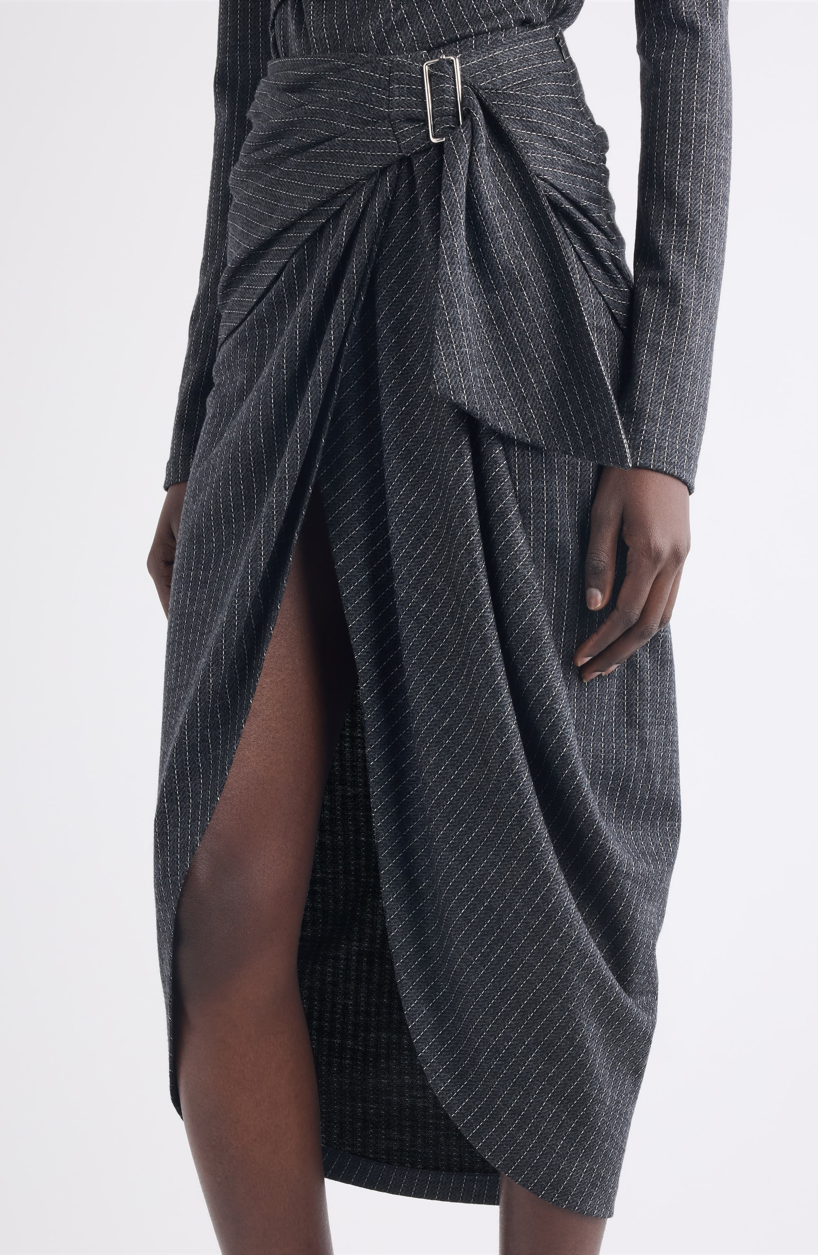 Isabel Marant Reilly Pinstripe Wool Blend Faux Wrap Skirt in Anthracite at Nordstrom - 5