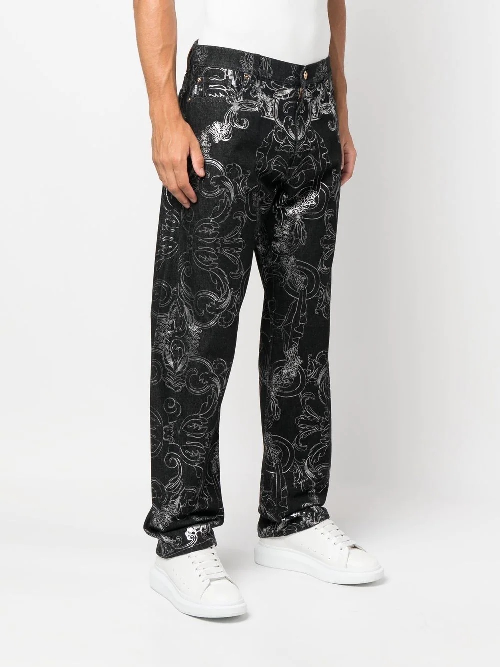 all-over baroque-print denim jeans - 3