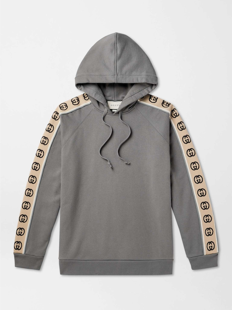 Oversized Webbing-Trimmed Loopback Cotton-Jersey Hoodie - 1