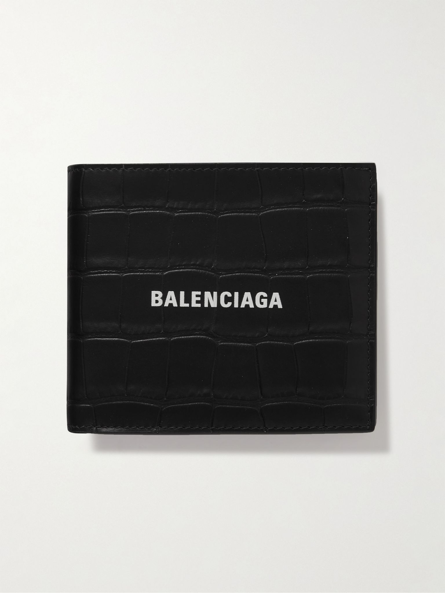 Logo-Print Croc-Effect Leather Billfold Wallet Black - 1