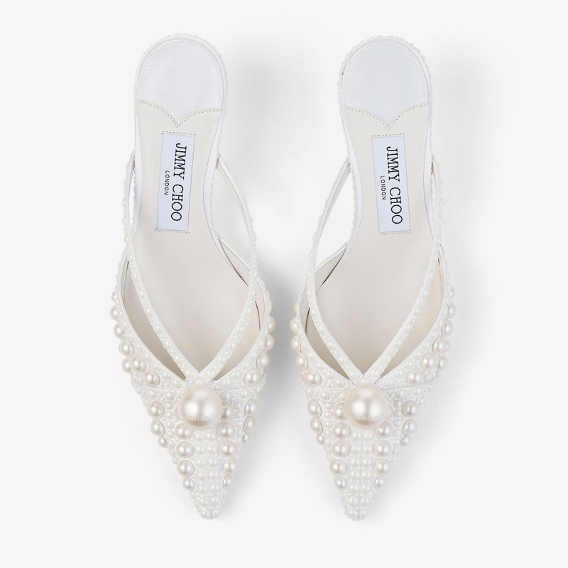 Sana Mule 50 White Satin Mule with Pearl Embellishments 5