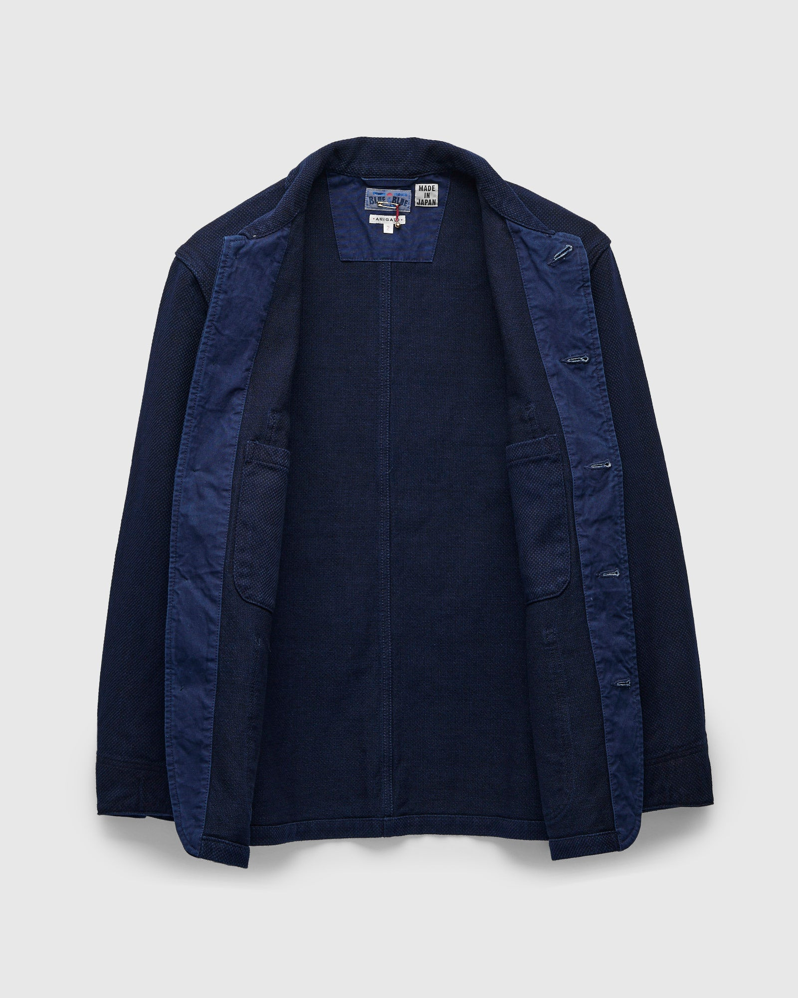 Double Cloth Sashiko Coverall Jacket in Pure Indigo - 3