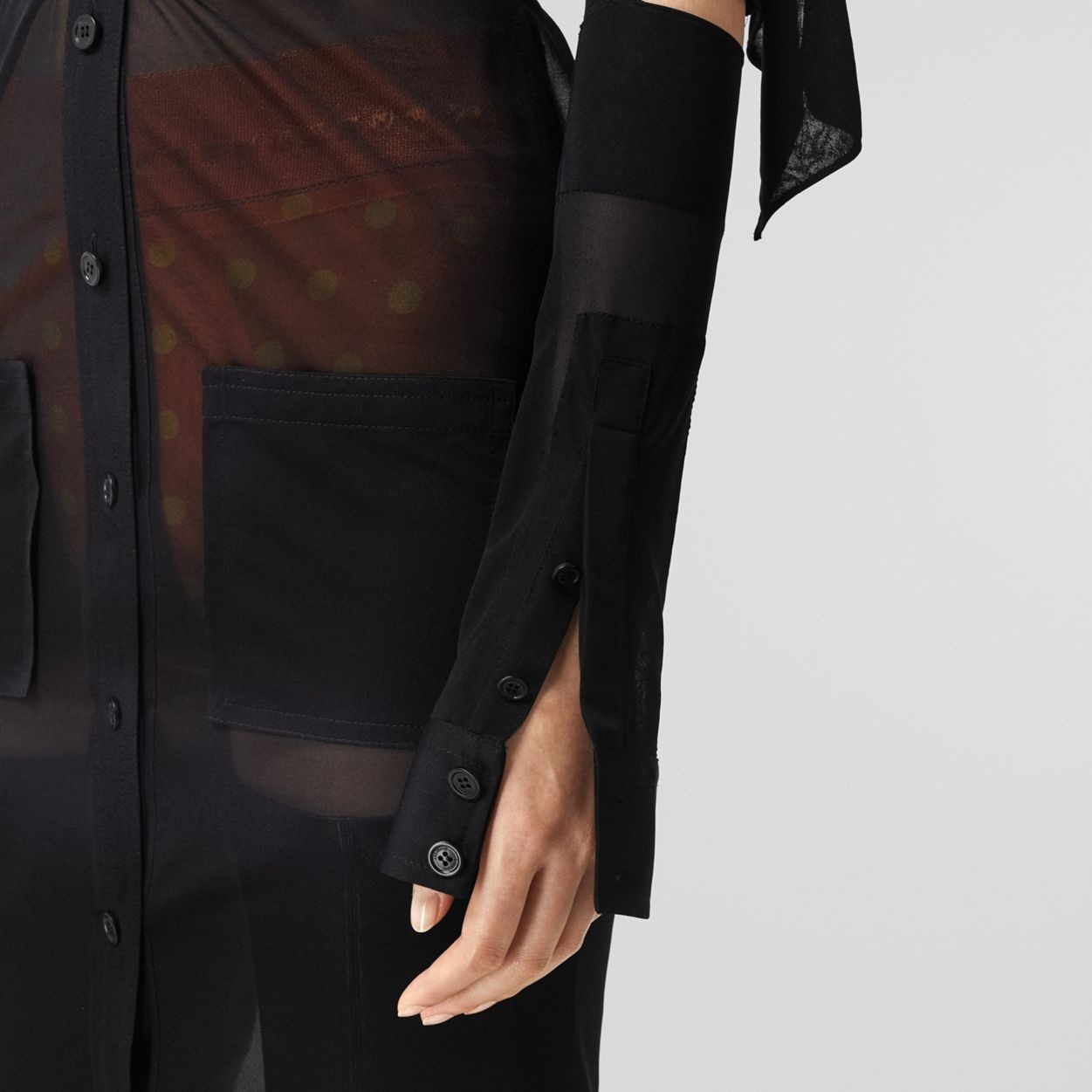 Cut-out Detail Sheer Jersey Shirt Dress - 5