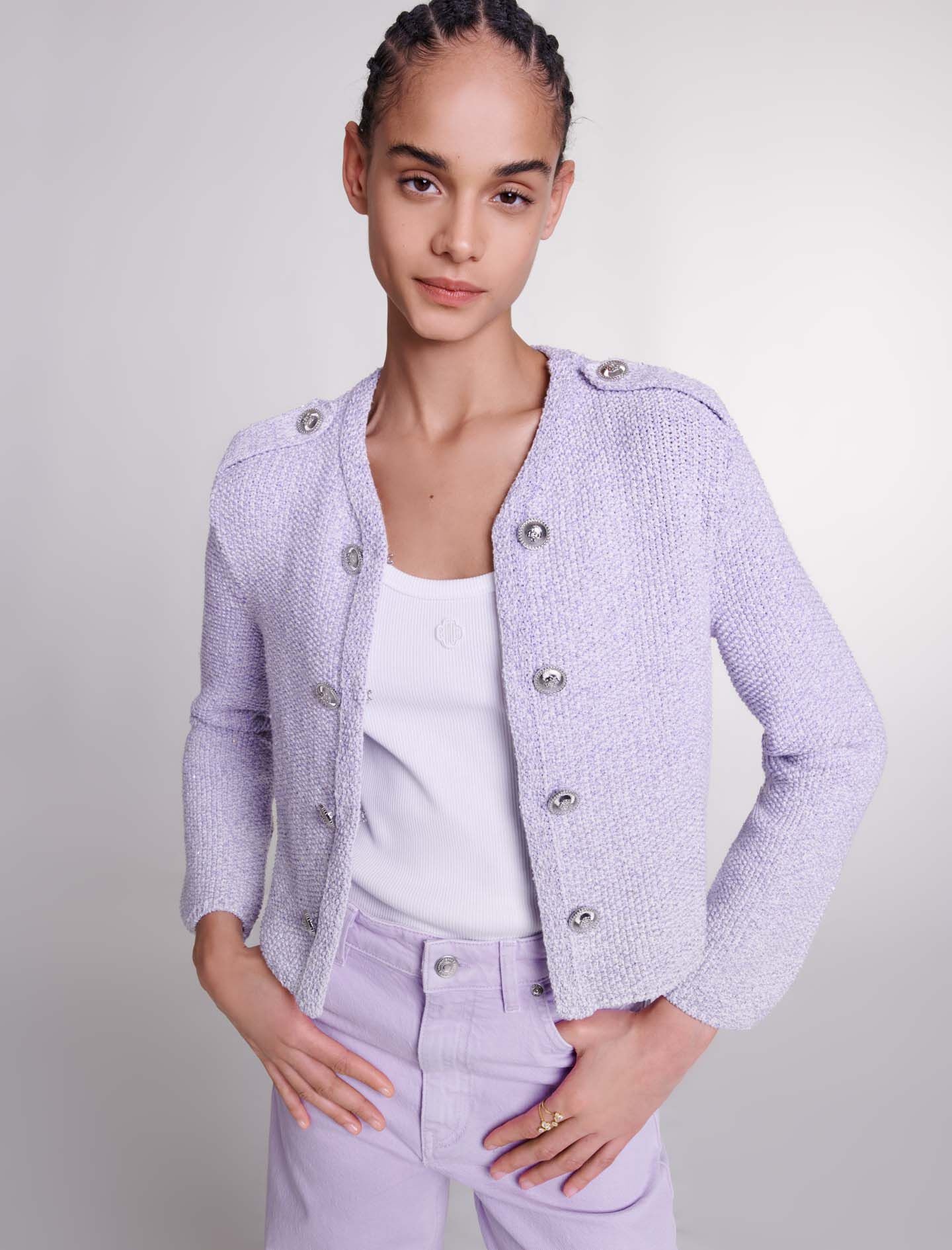 Cropped glitter knit cardigan - 3