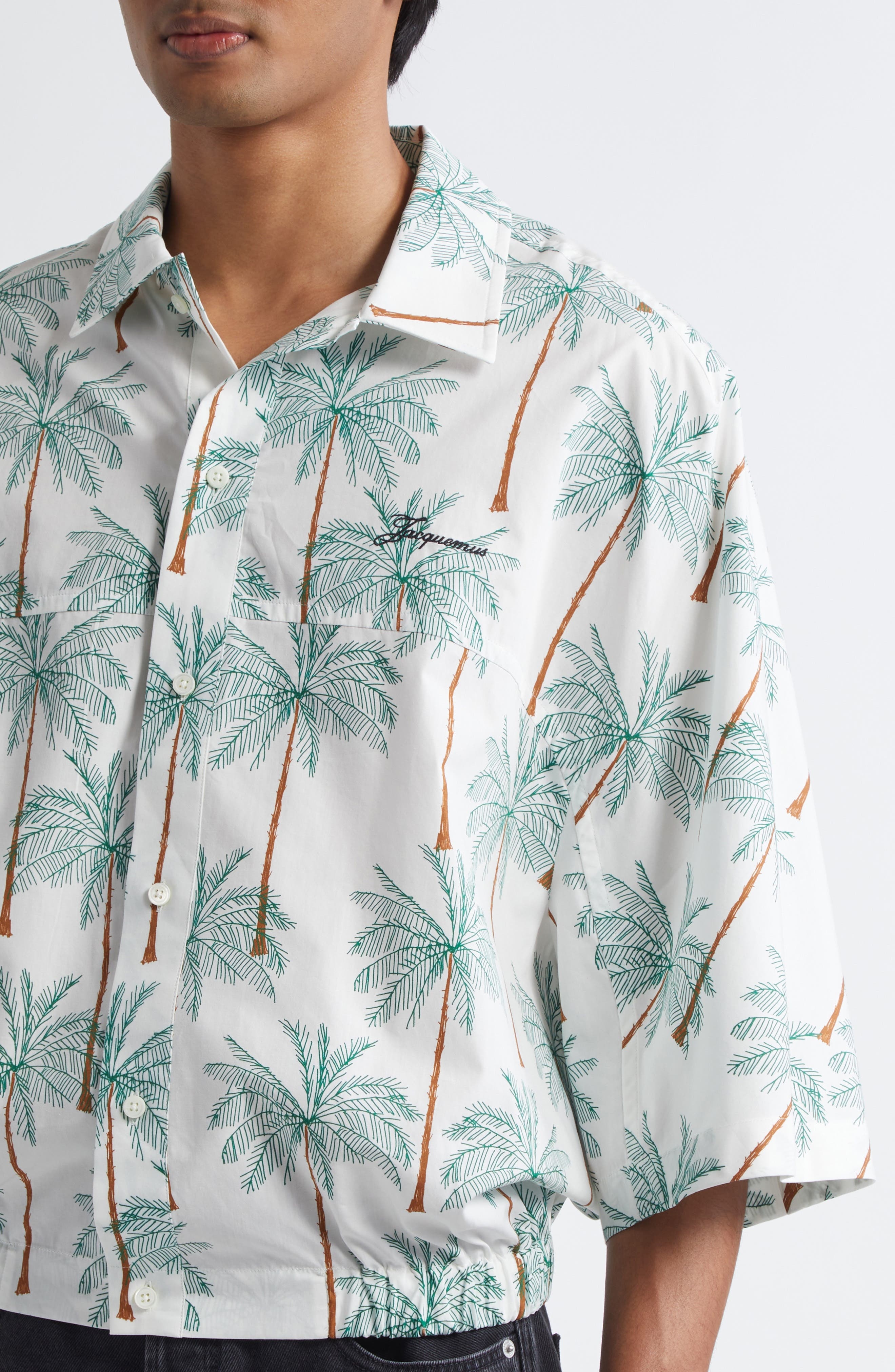 Jacquemus La Chemise Canevas Button-Up Shirt in Print Palmtrees Drawing W at Nordstrom - 5
