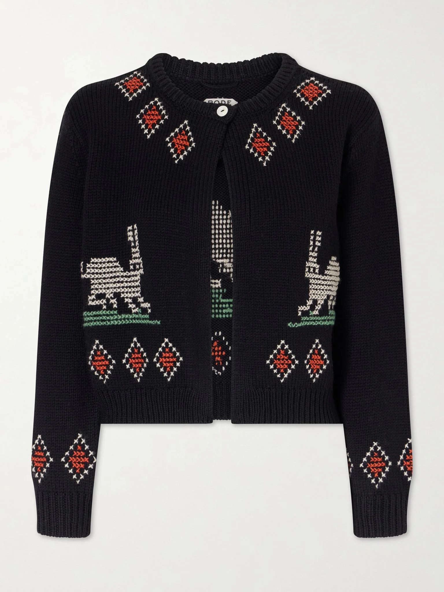 Bunny jacquard-knit wool cardigan Black - 1