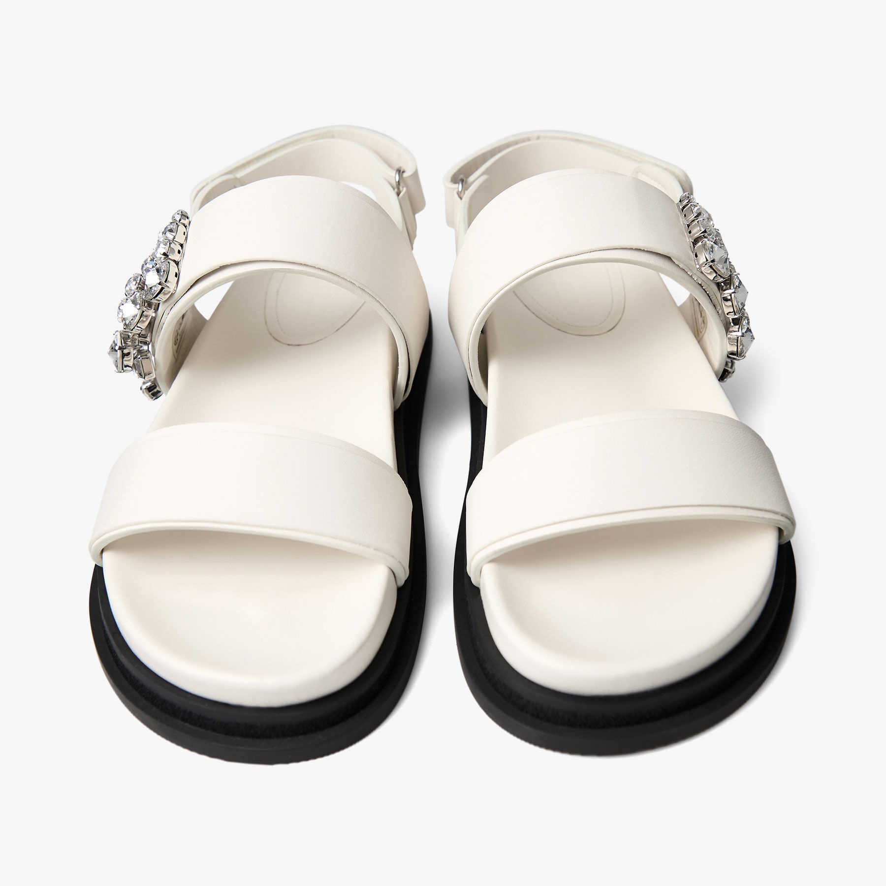 JIMMY CHOO Verity Sandal Flat Latte Leather Crystal Flat