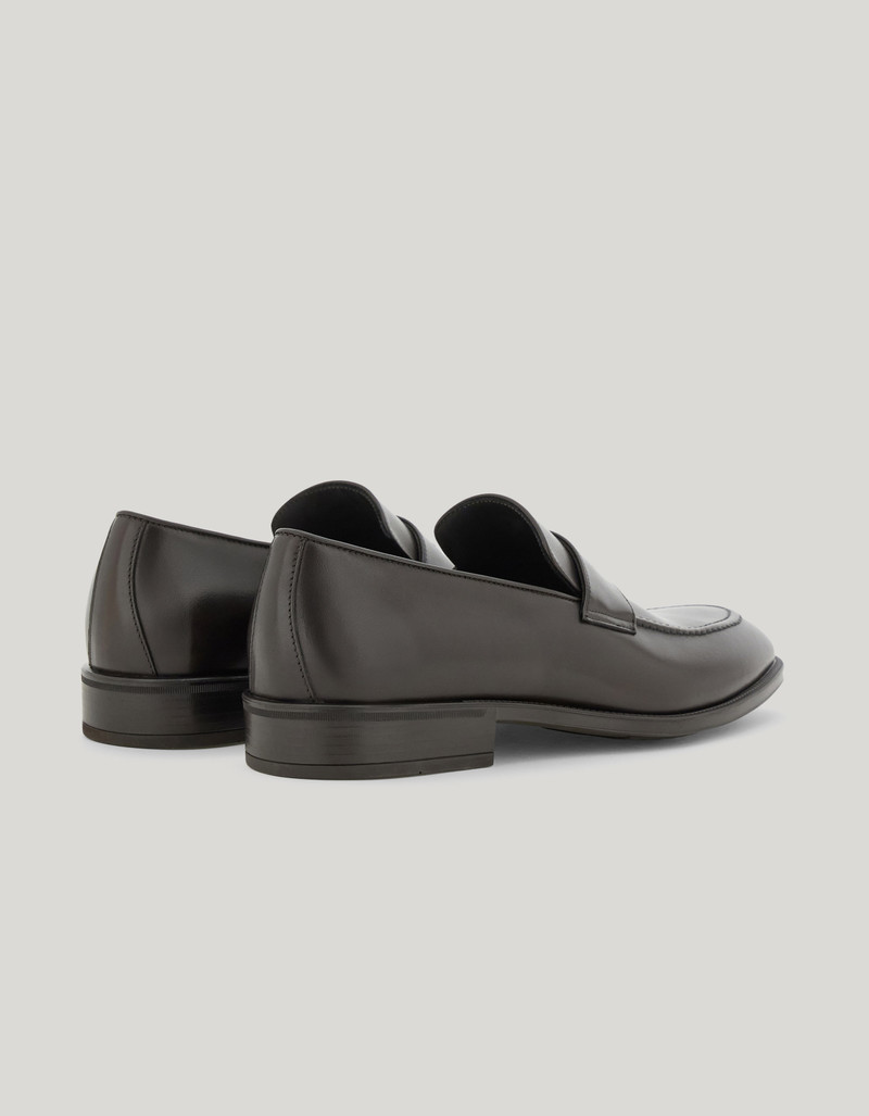 Canali DARK BROWN CALFSKIN PENNY LOAFERS outlook