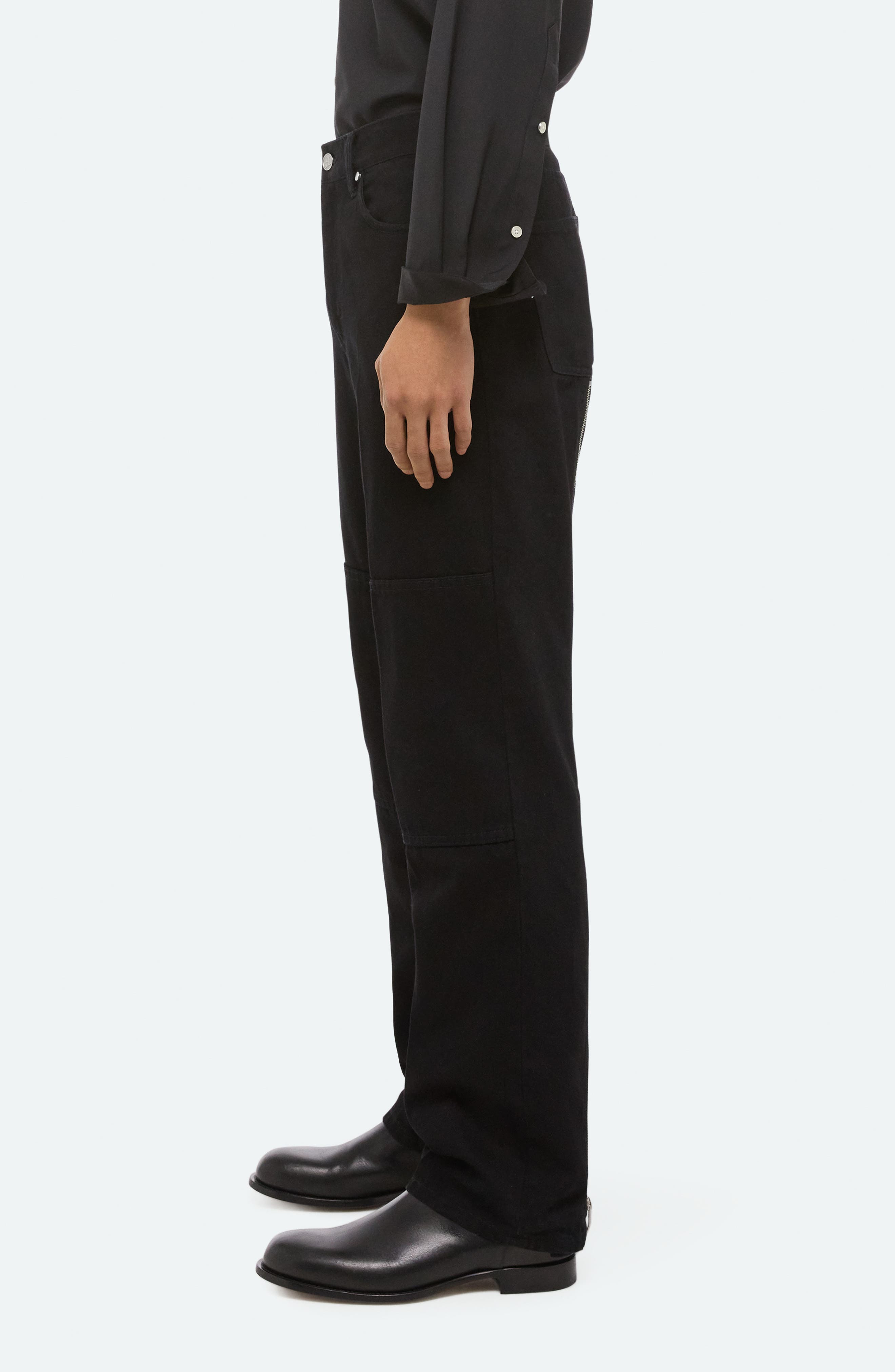 Helmut Lang Exposed Back Zip Detail Carpenter Jeans in Rinsed Black - 3