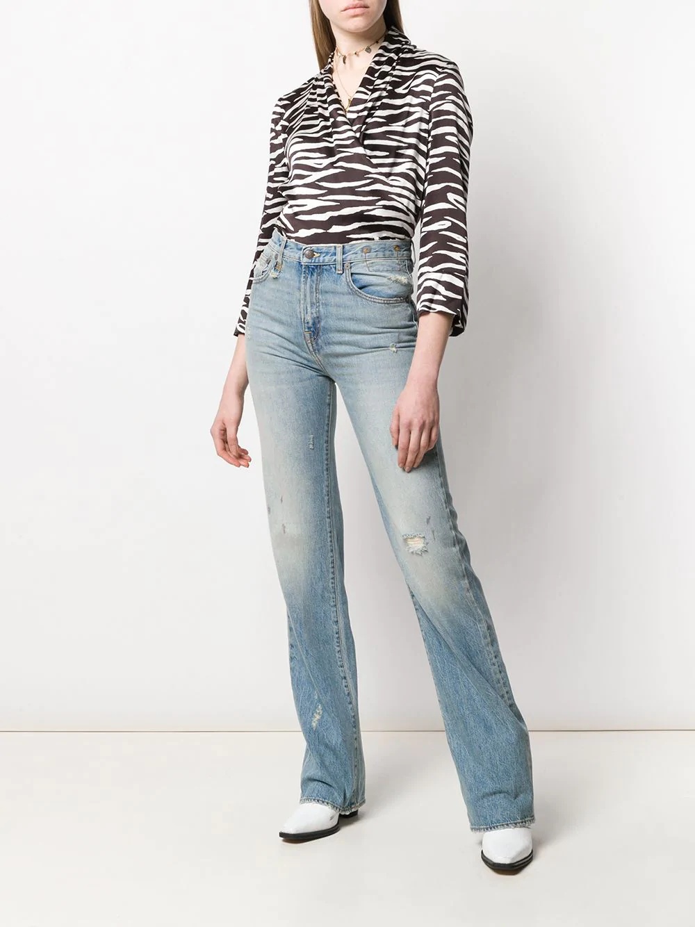 flared distressed jeans - 2