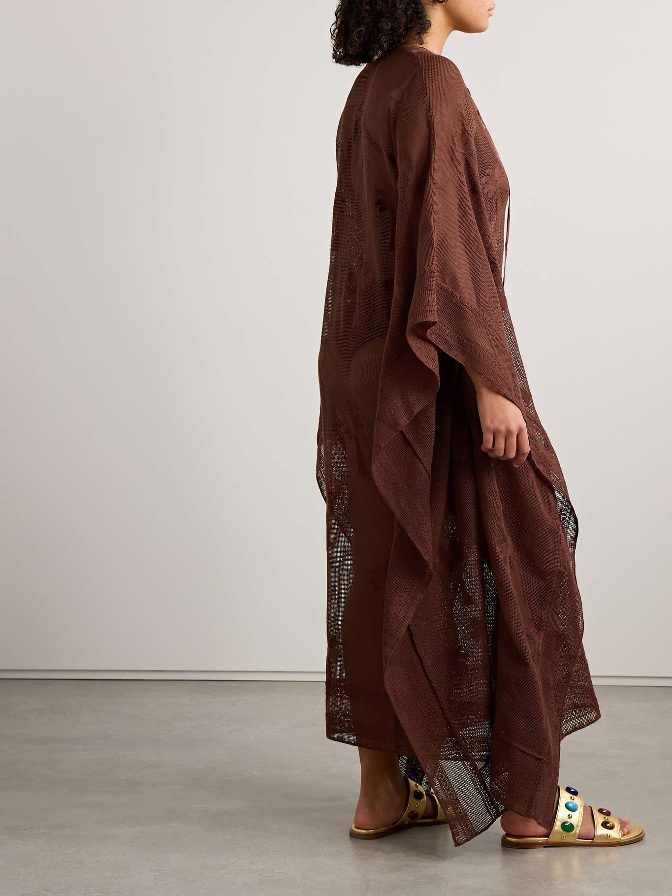 Embroidered cotton-mesh coverup Chocolate - 3