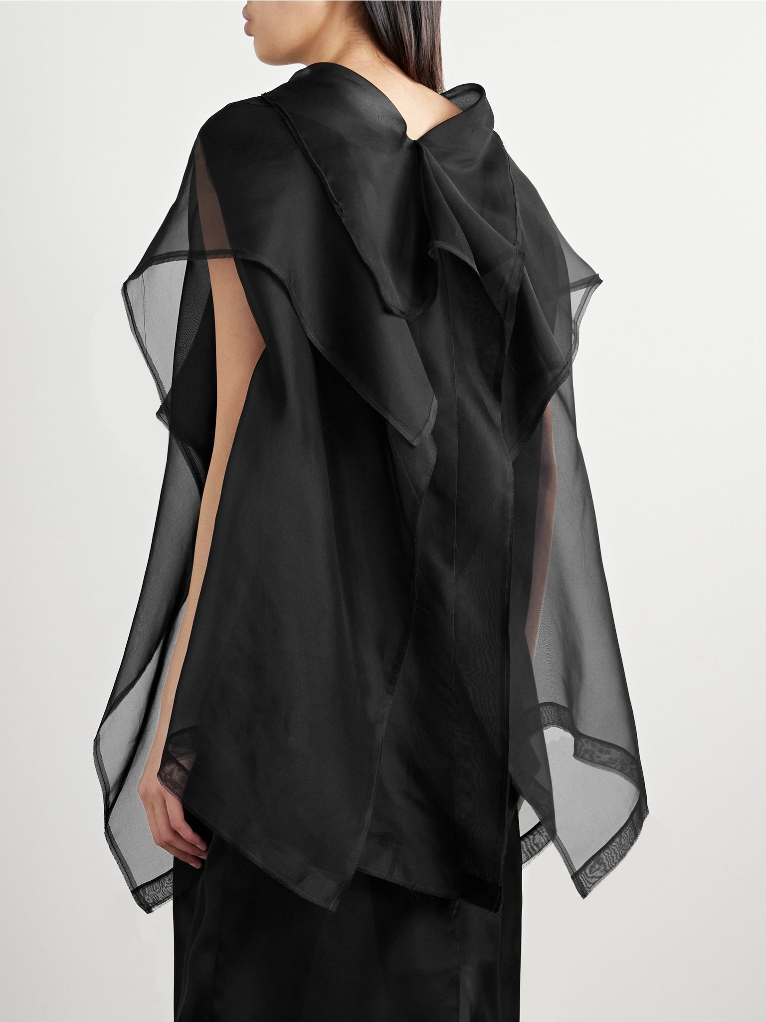 Santana layered draped silk-organza top Black - 3