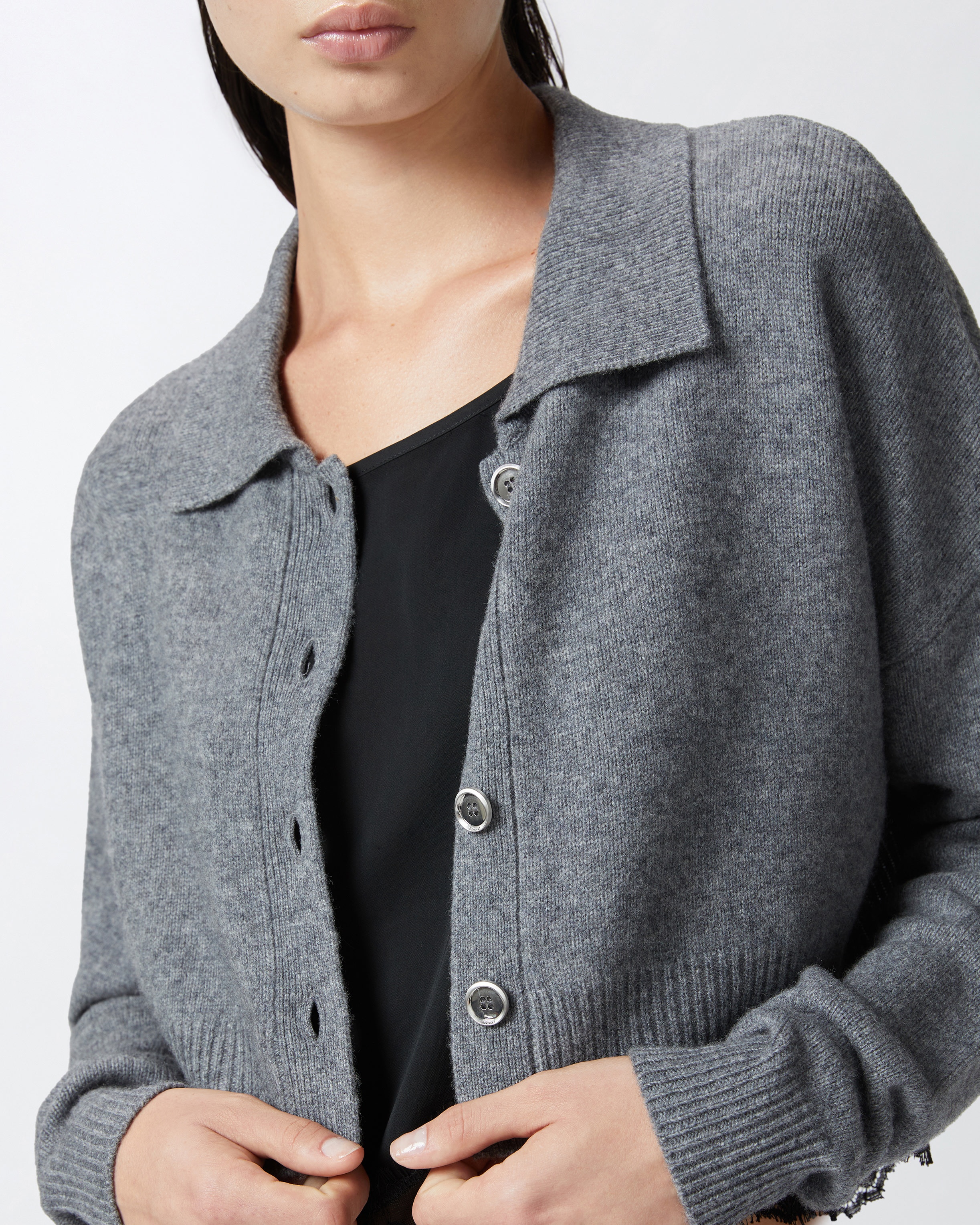 CASHMERE-BLEND CARDIGAN WITH SATIN AND LACE TOP - 5
