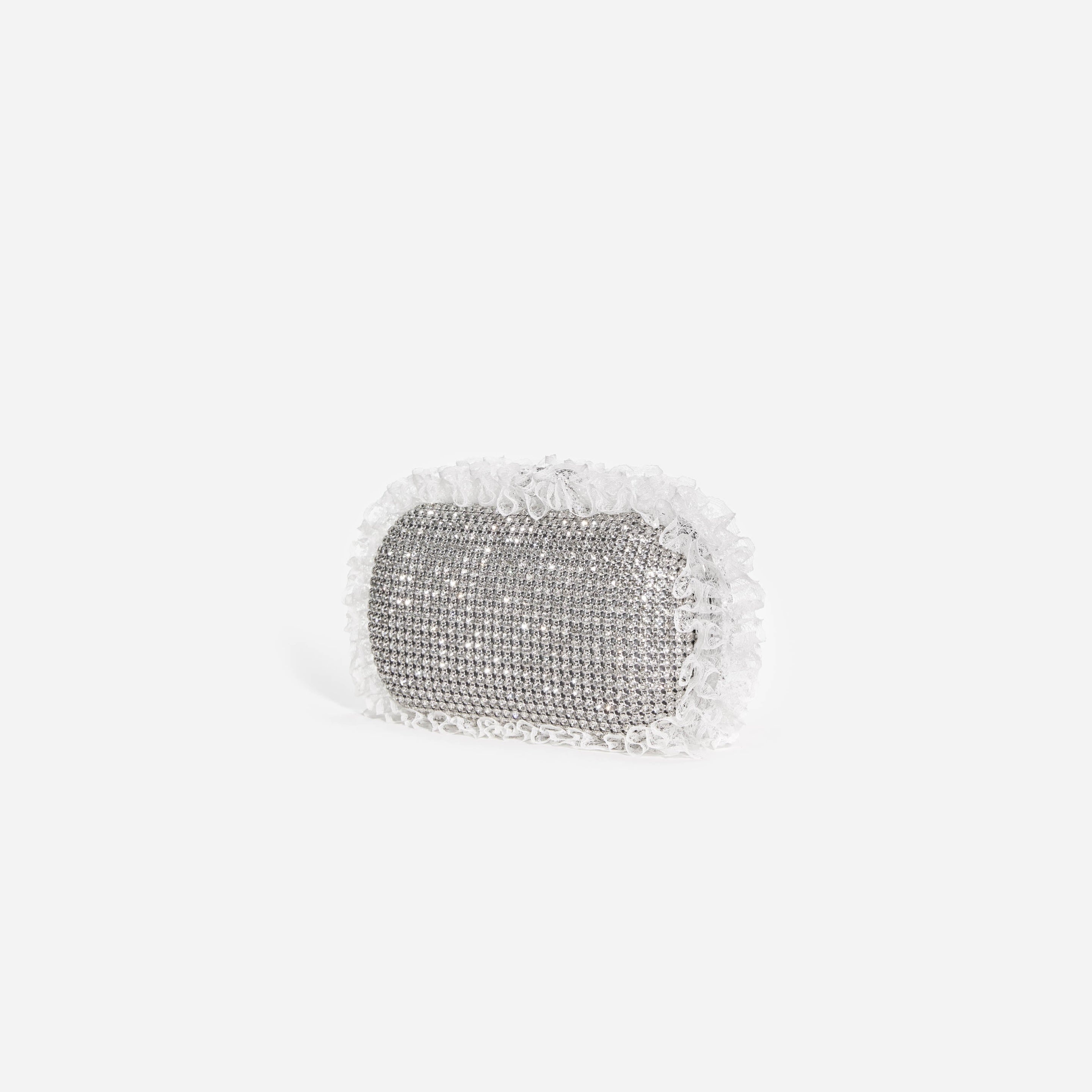 Silver Crystal Lace Detail Clutch - 2