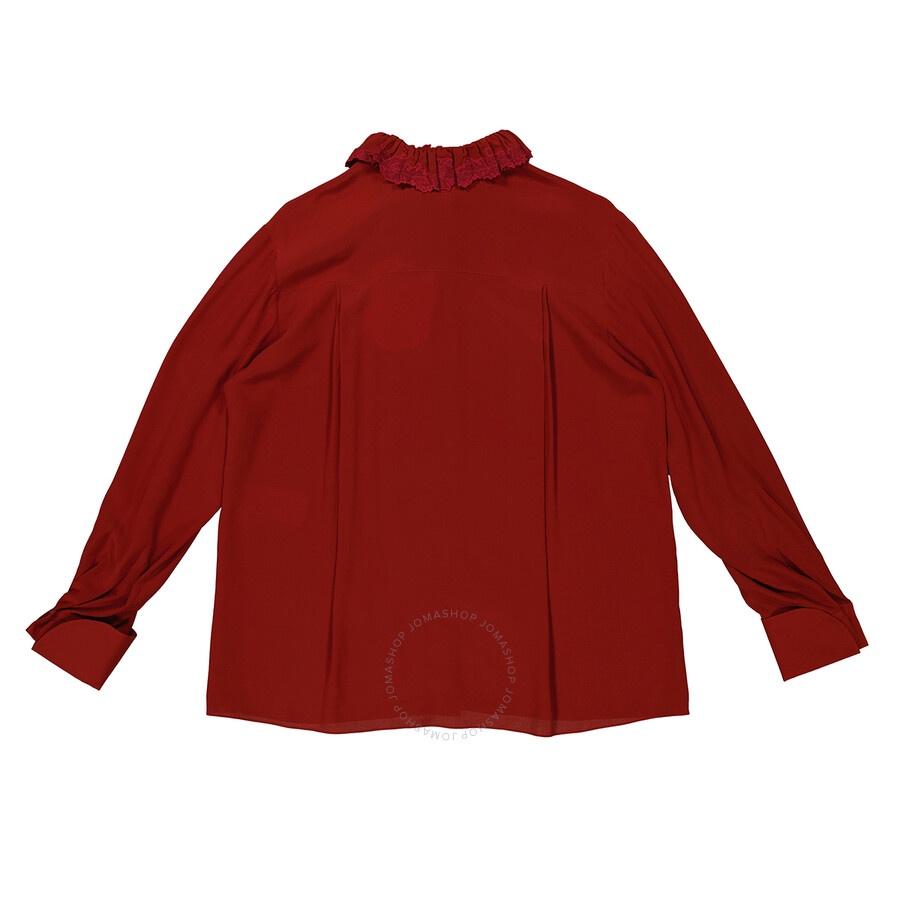 Chloe Ladies Peppery Red Ruffle-Neck Silk Shirt - 2
