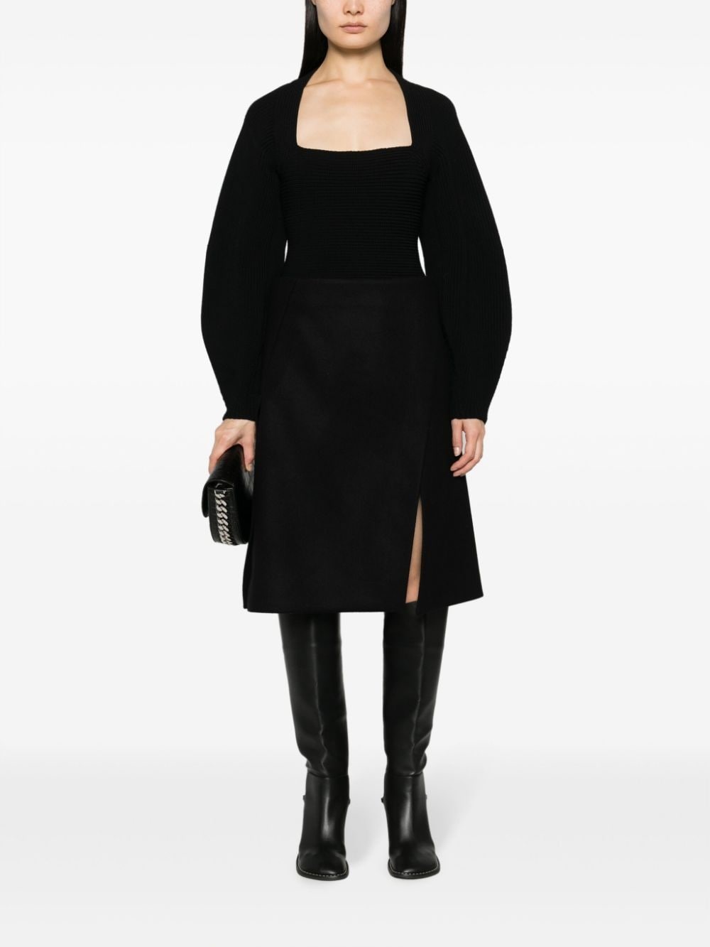 front-split felted A-line skirt - 2