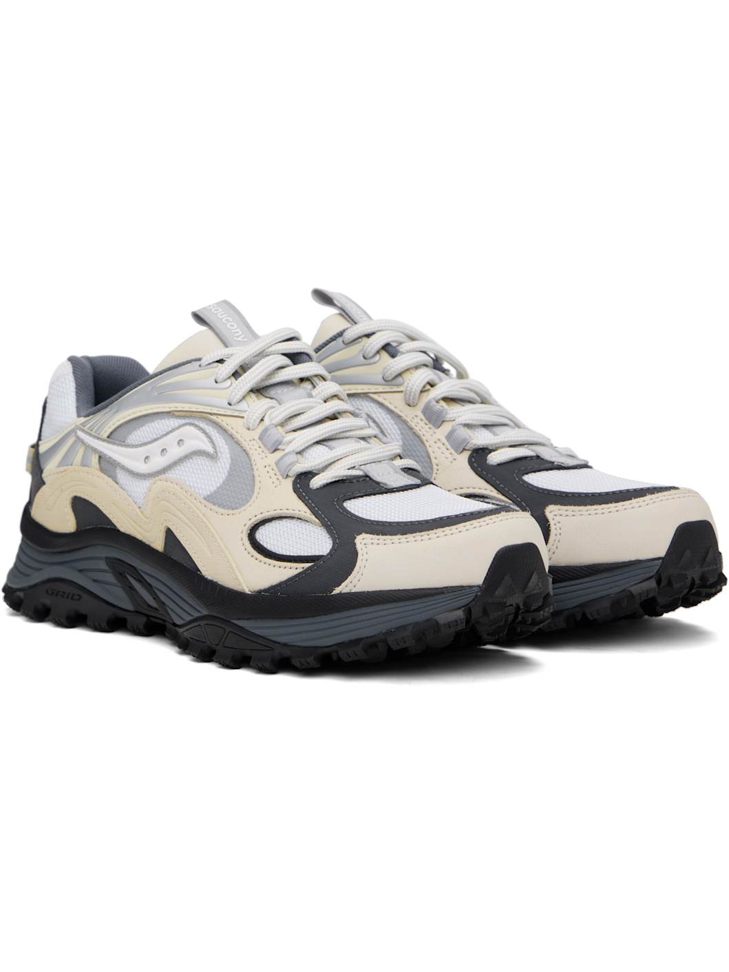 Beige & White Grid Aura X Sneakers - 4