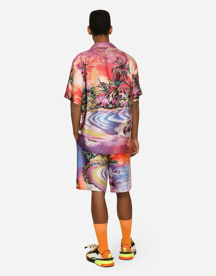 Silk twill jogging shorts with Hawaiian print - 3