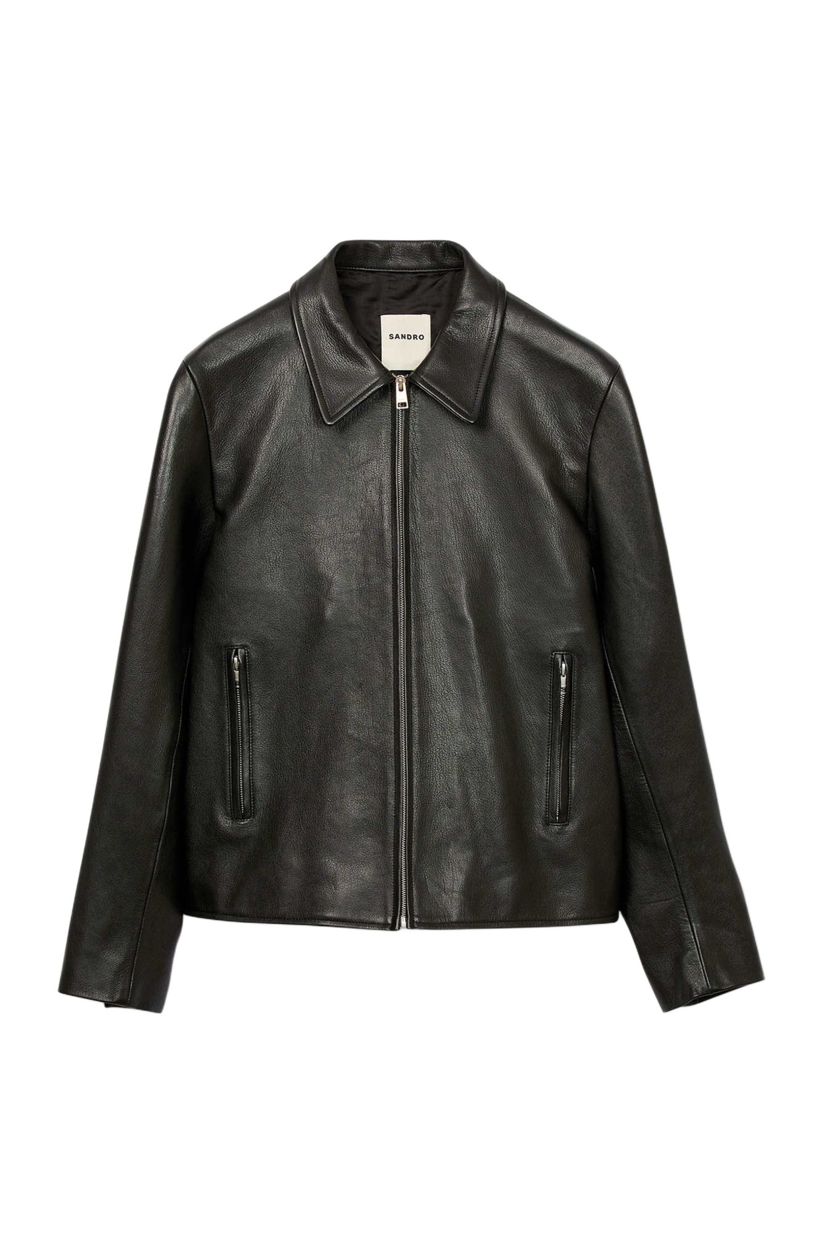 SANDRO Zip-up leather jacket in Black at Nordstrom - 5