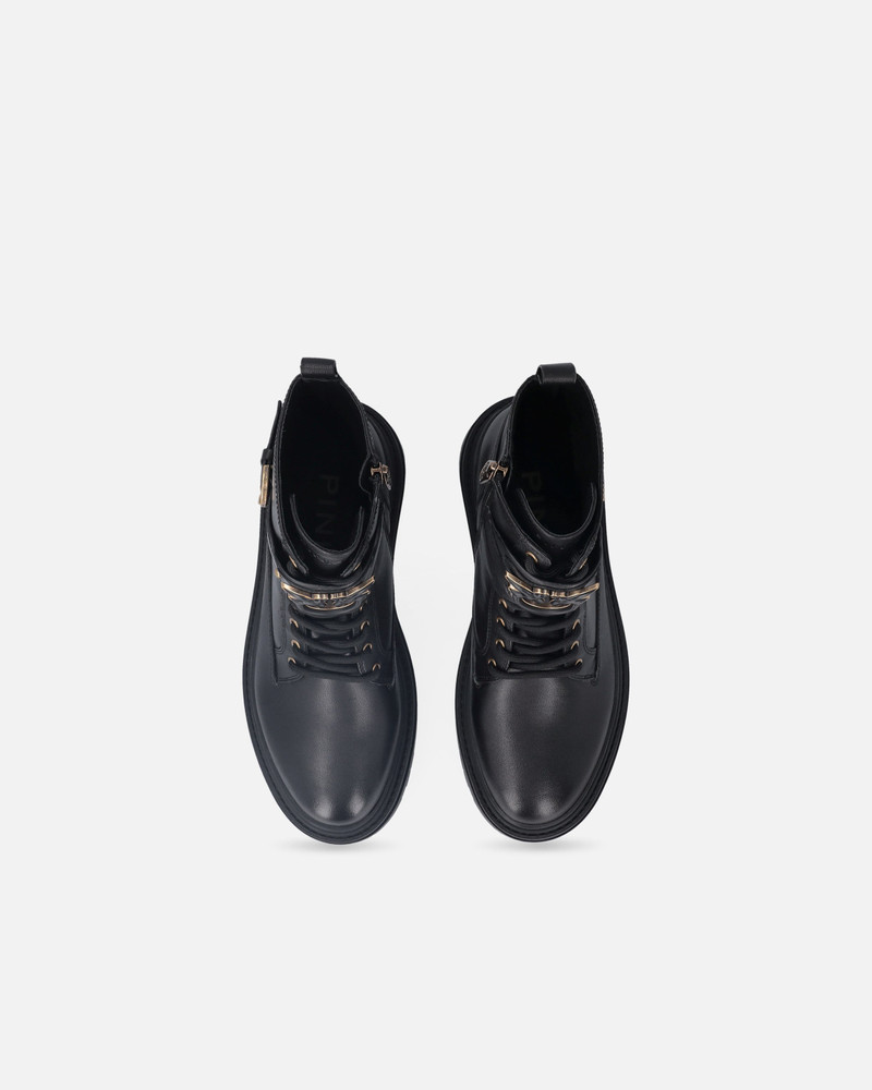 LEATHER COMBAT BOOTS WITH BRANDED FRONT STRAP 9