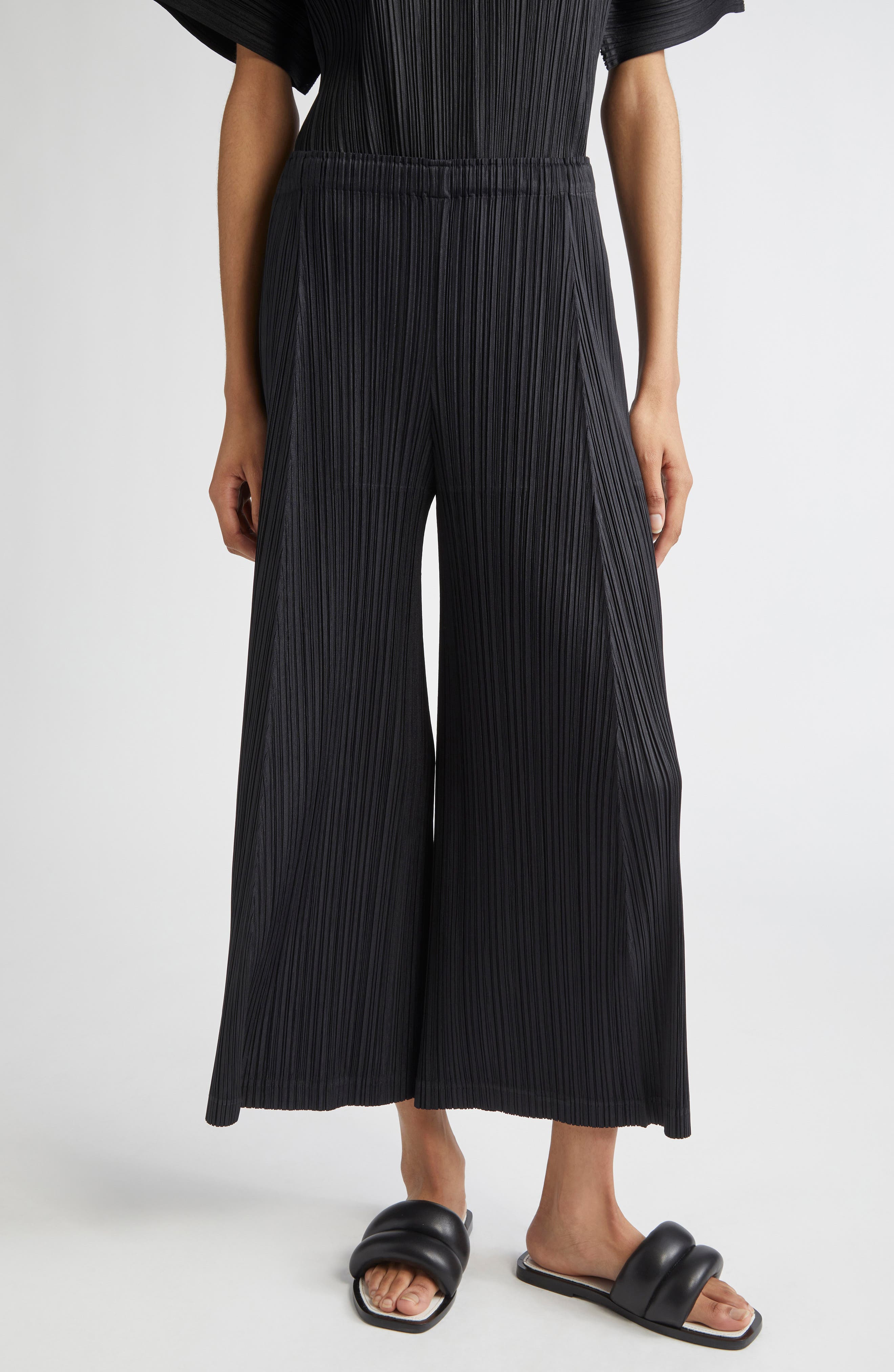 Pleats Please Issey Miyake Thicker Bottoms 1 Pleated Crop Wide Leg Pants in Black at Nordstrom - 1