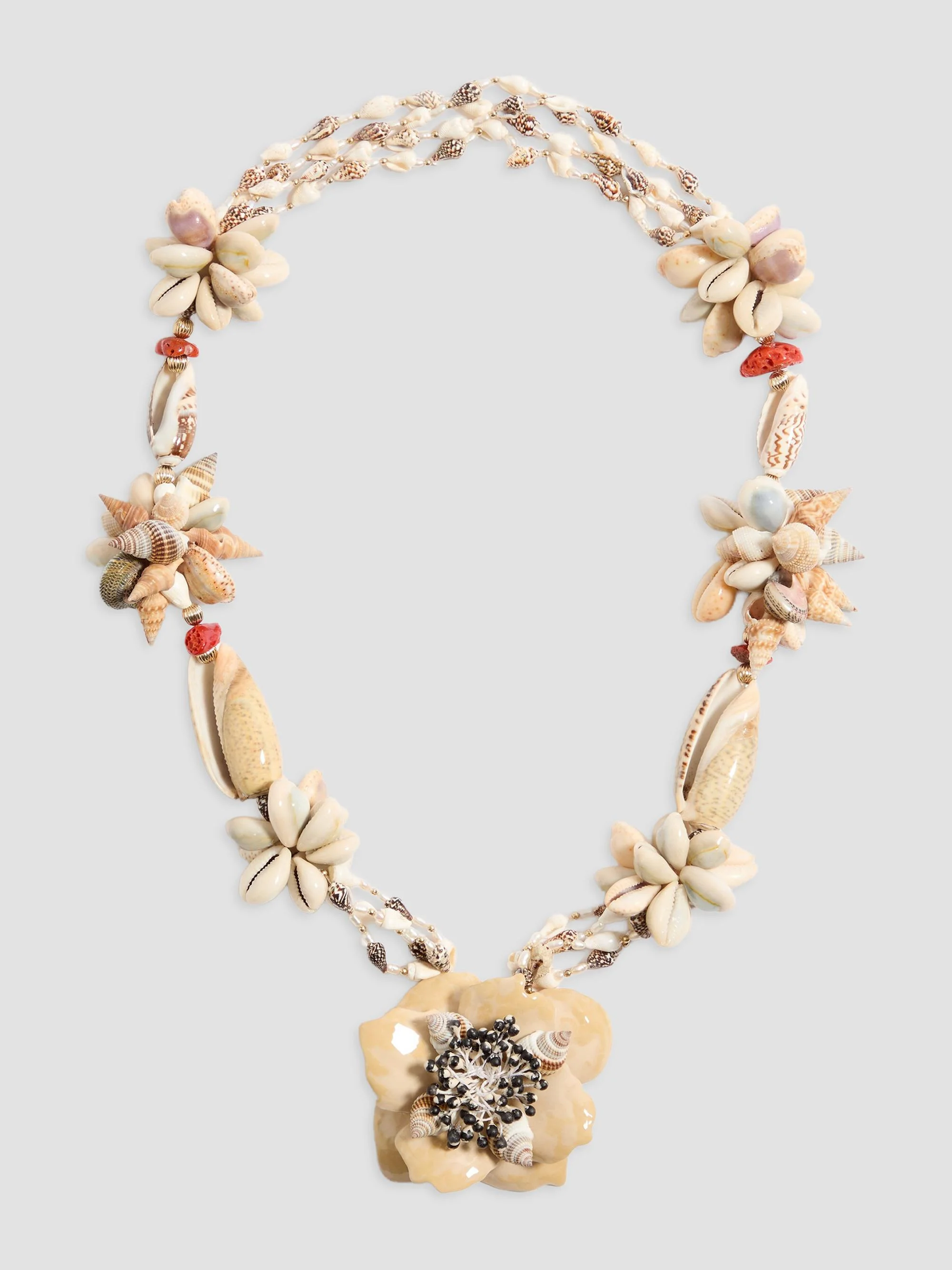 Women's Jardin Aquatique Necklace in Metal, Enamel, Fabric, Shells, Coral and Natural Pearls - Gold - 1