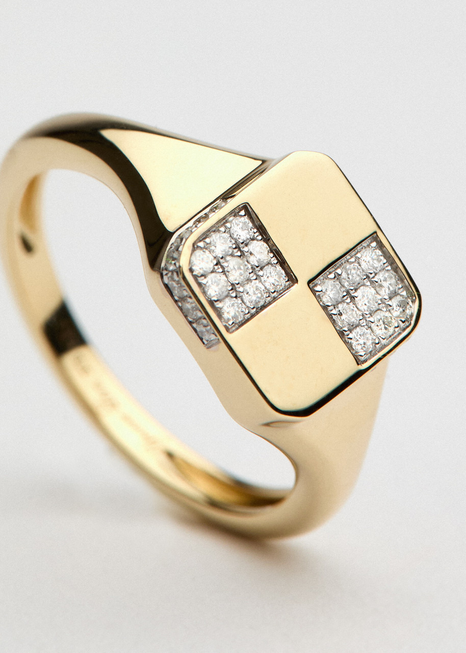 Yvonne Leon Baby Chevaliere Damier 9kt Gold Pink Ring - 5