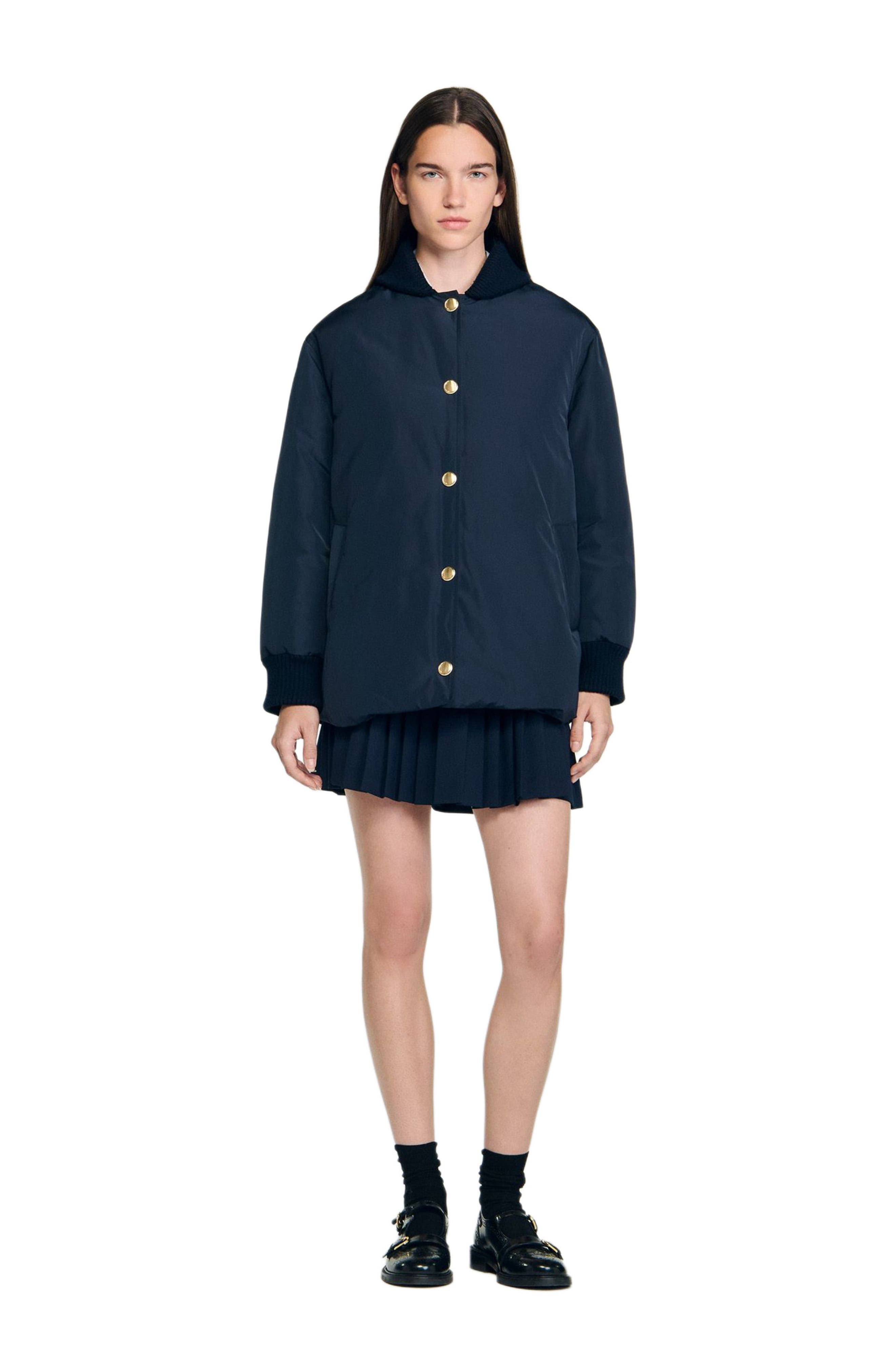SANDRO Puffer jacket with teddy collar in Navy Blue at Nordstrom - 3