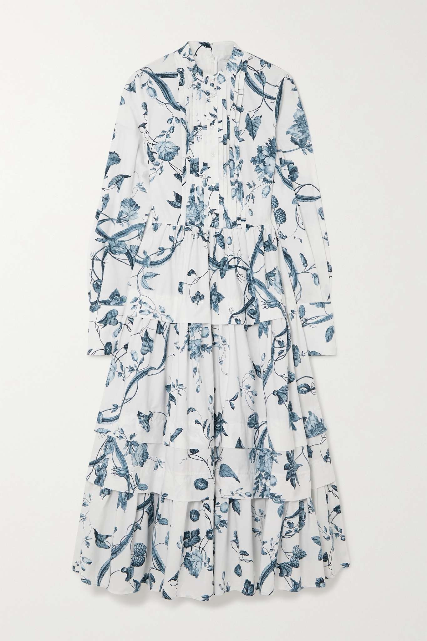 Pintucked tiered floral-print cotton-poplin midi dress - 1