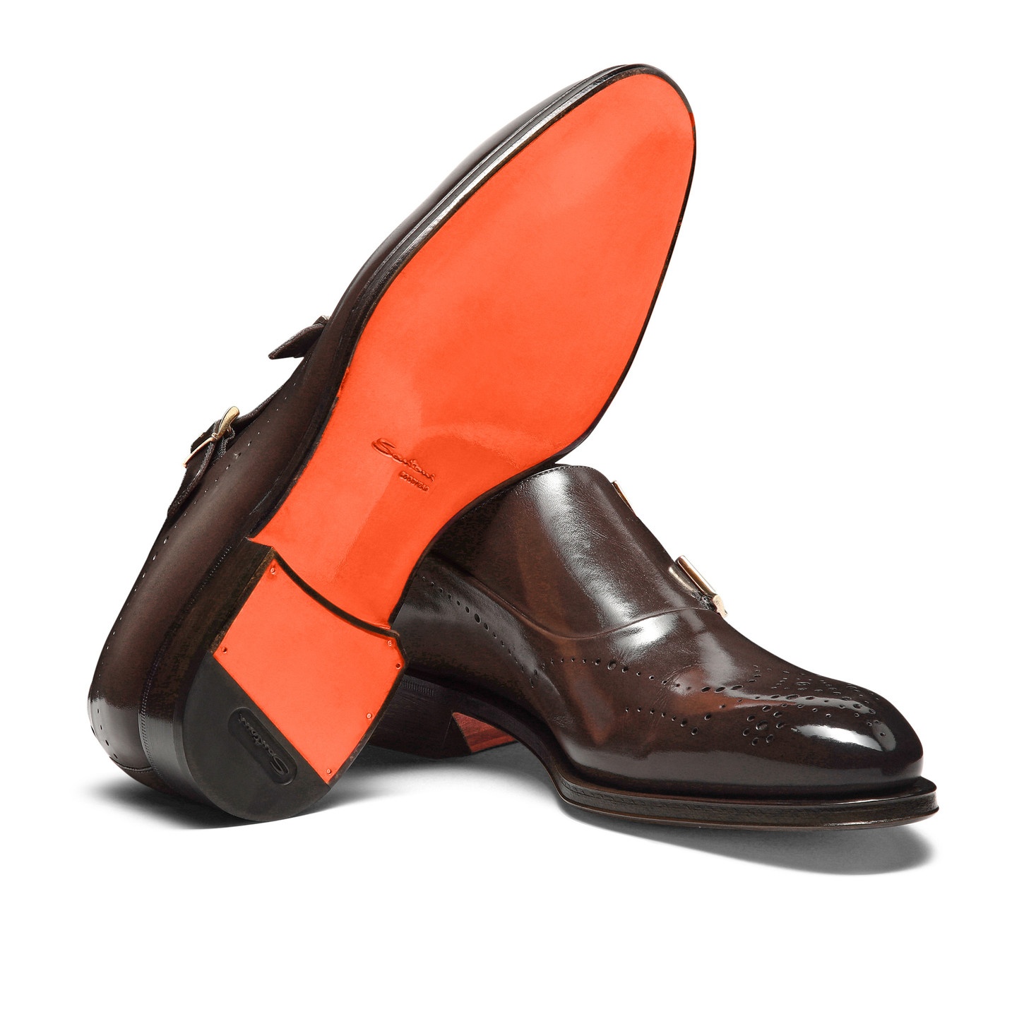 Men's brown leather double-buckle brogue shoe - 4