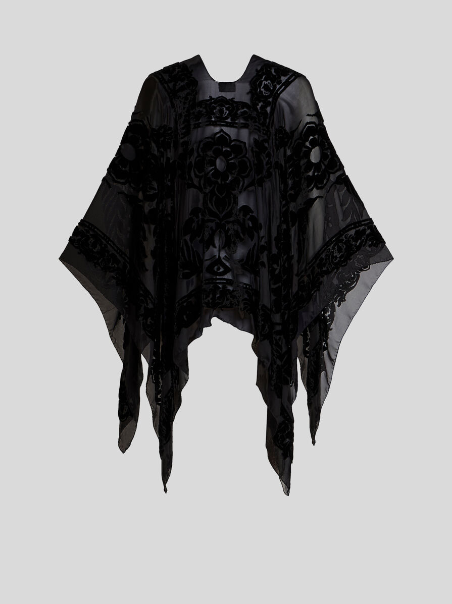 FLORAL BURNOUT VELVET CAPE - 2