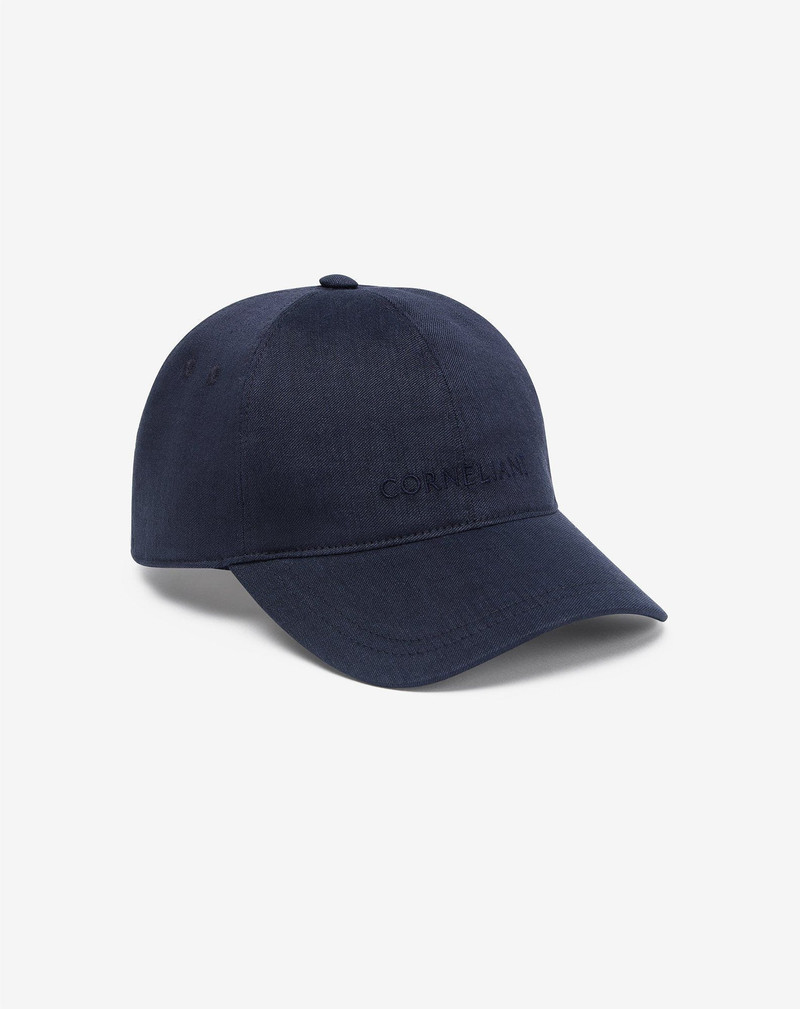 Navy blue linen, wool and mohair baseball cap 1