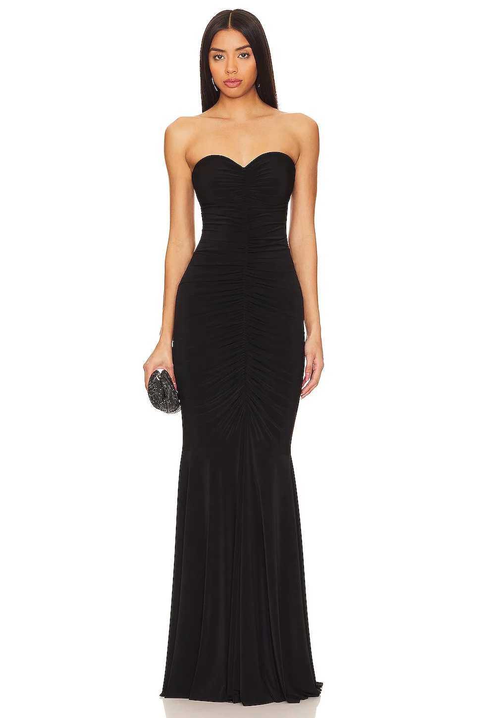 Strapless Shirred Front Fishtail Gown - 1