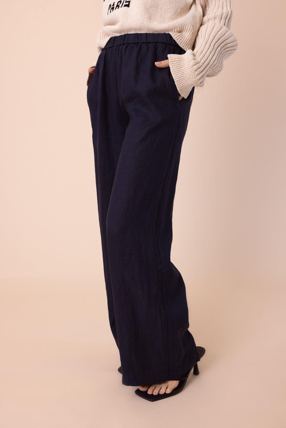Wide Straight Leg Trousers - Navy - 2
