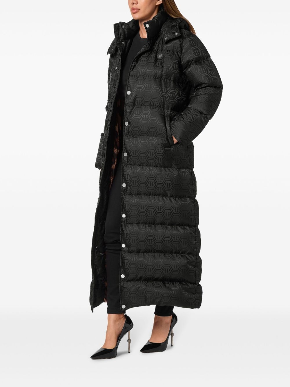 monogram-pattern padded coat - 3