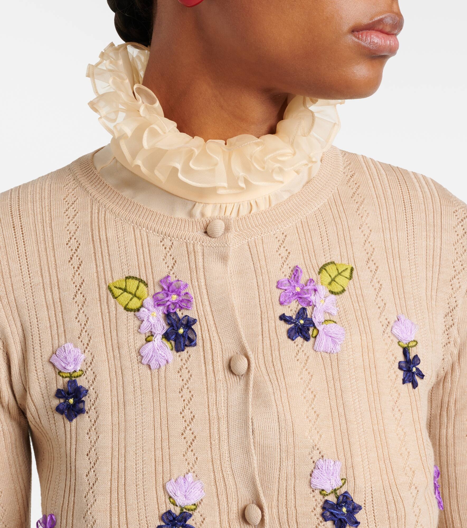Embroidered virgin wool cardigan - 4