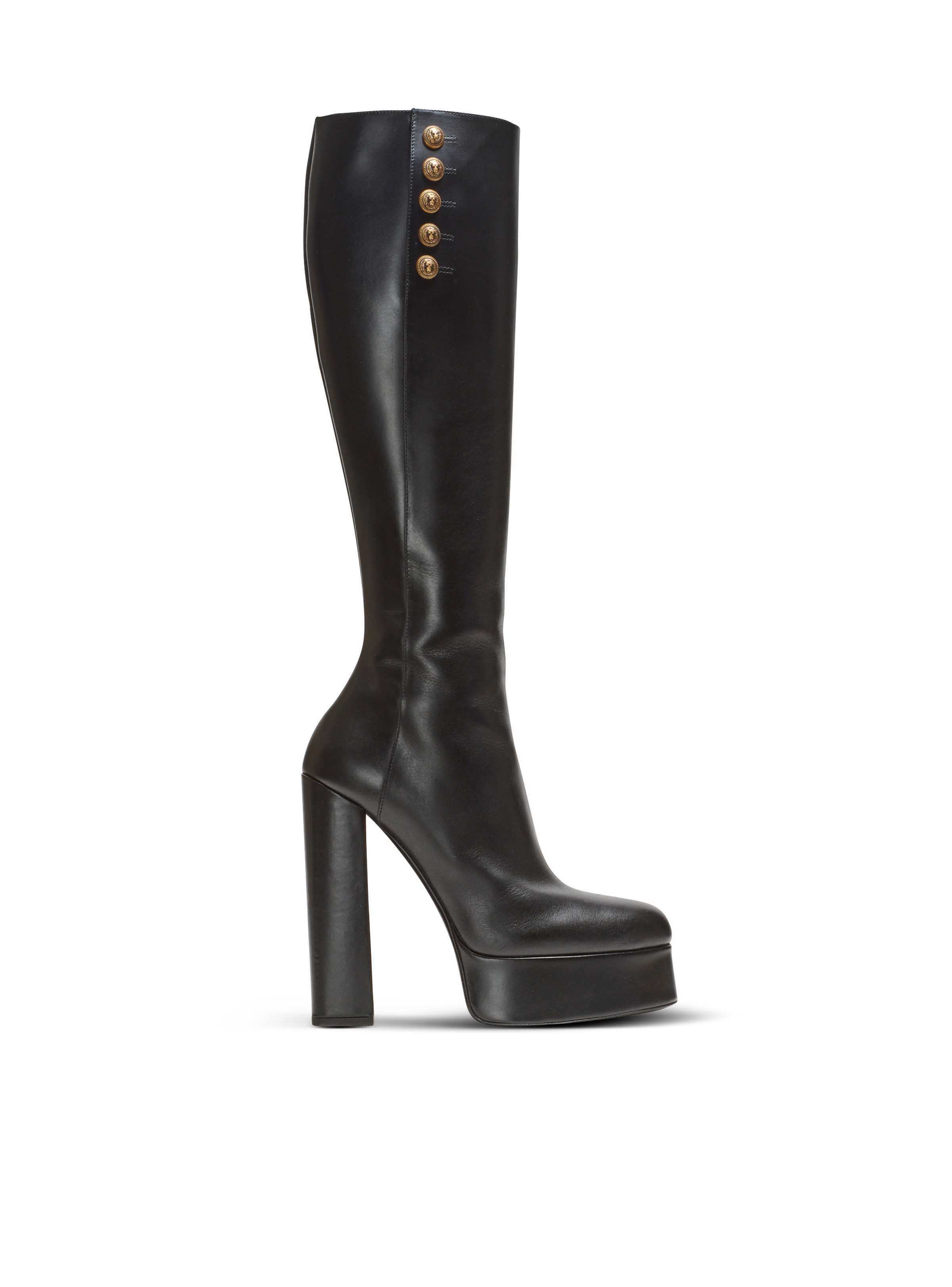 Moneta monogram mesh over-the-knee boots in black - Balmain