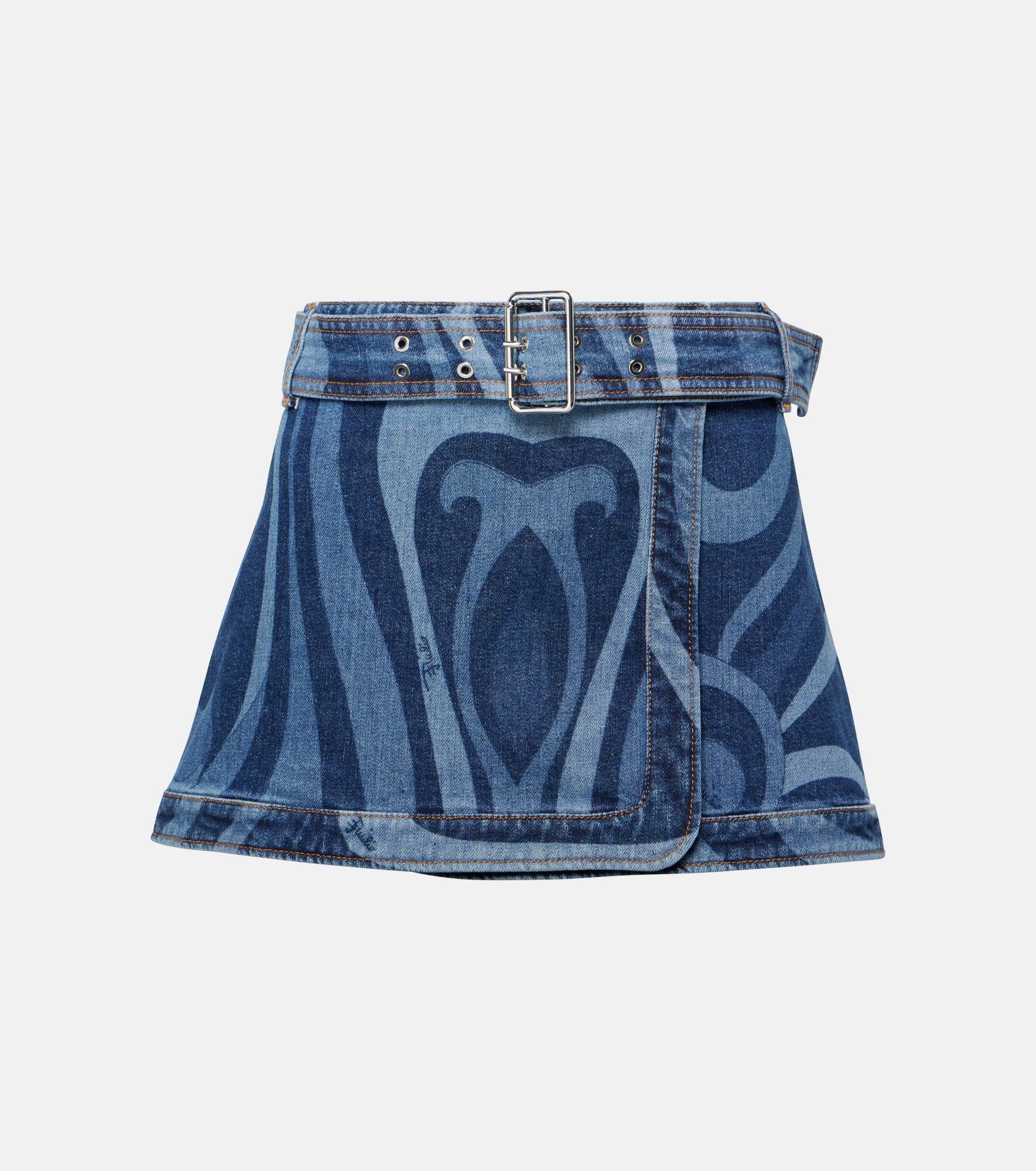 Marmo-printed denim wrap miniskirt - 1