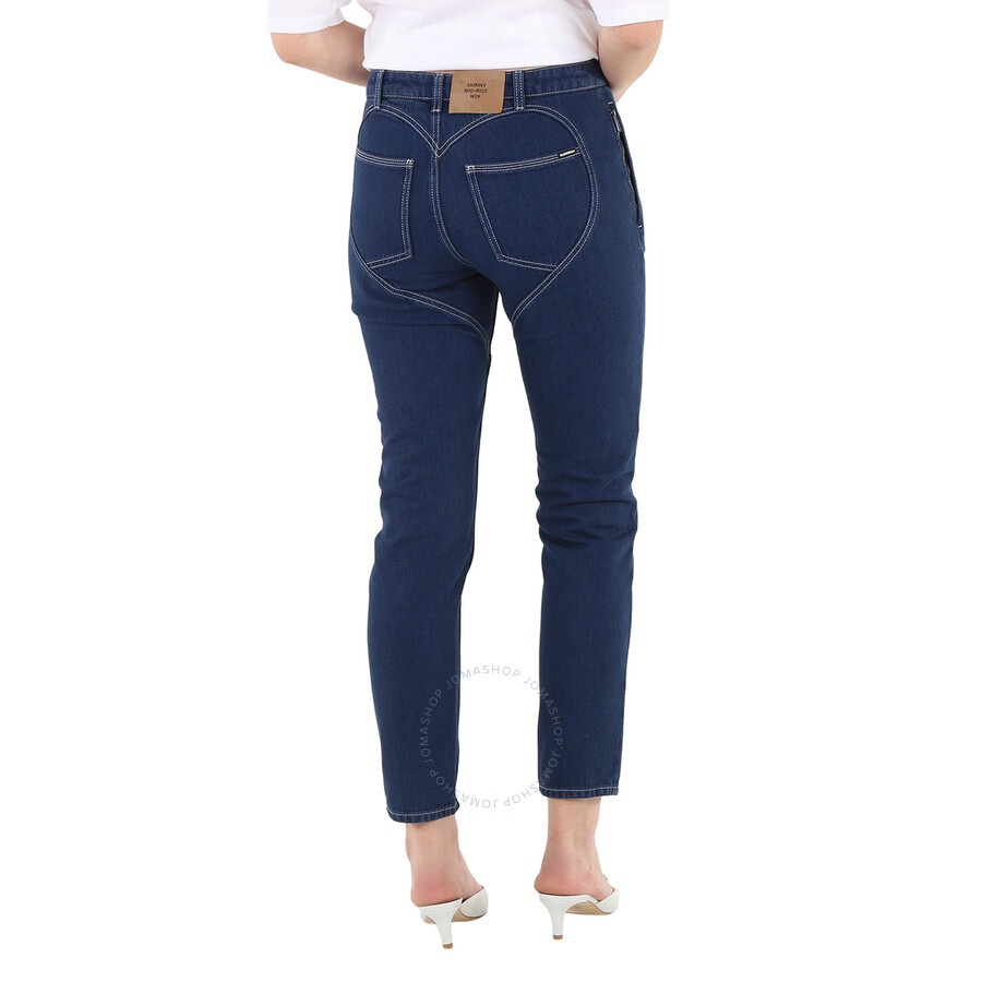 Burberry Ladies Dark Canvas Blue Heart-Motif Skinny Jeans - 6